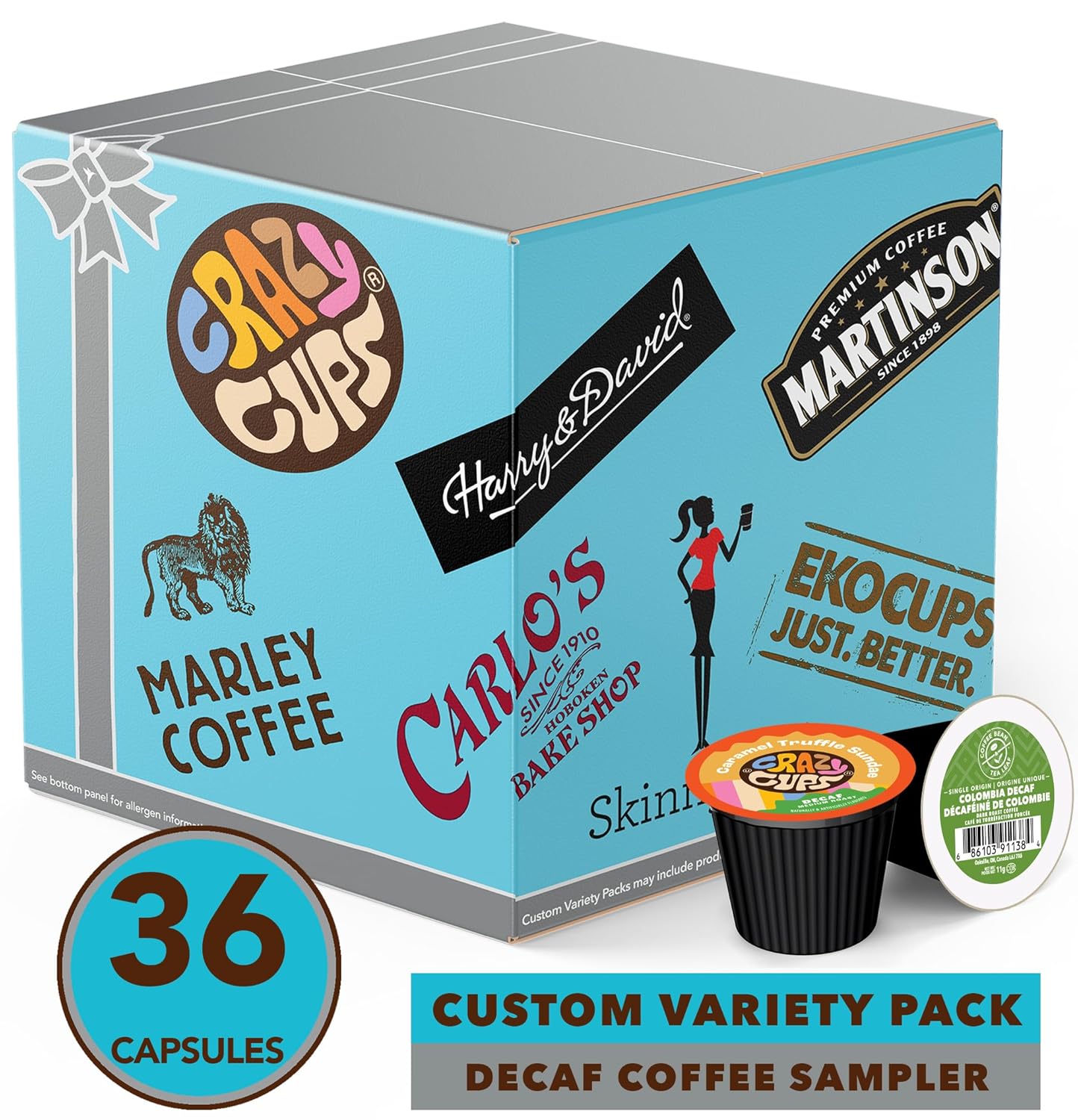 Crazy Cups Decaf Coffee Pods Variety Pack – Flavored & Unflavored Assorted Sampler, 36 Count, Compatible with Keurig K-Cup Brewers