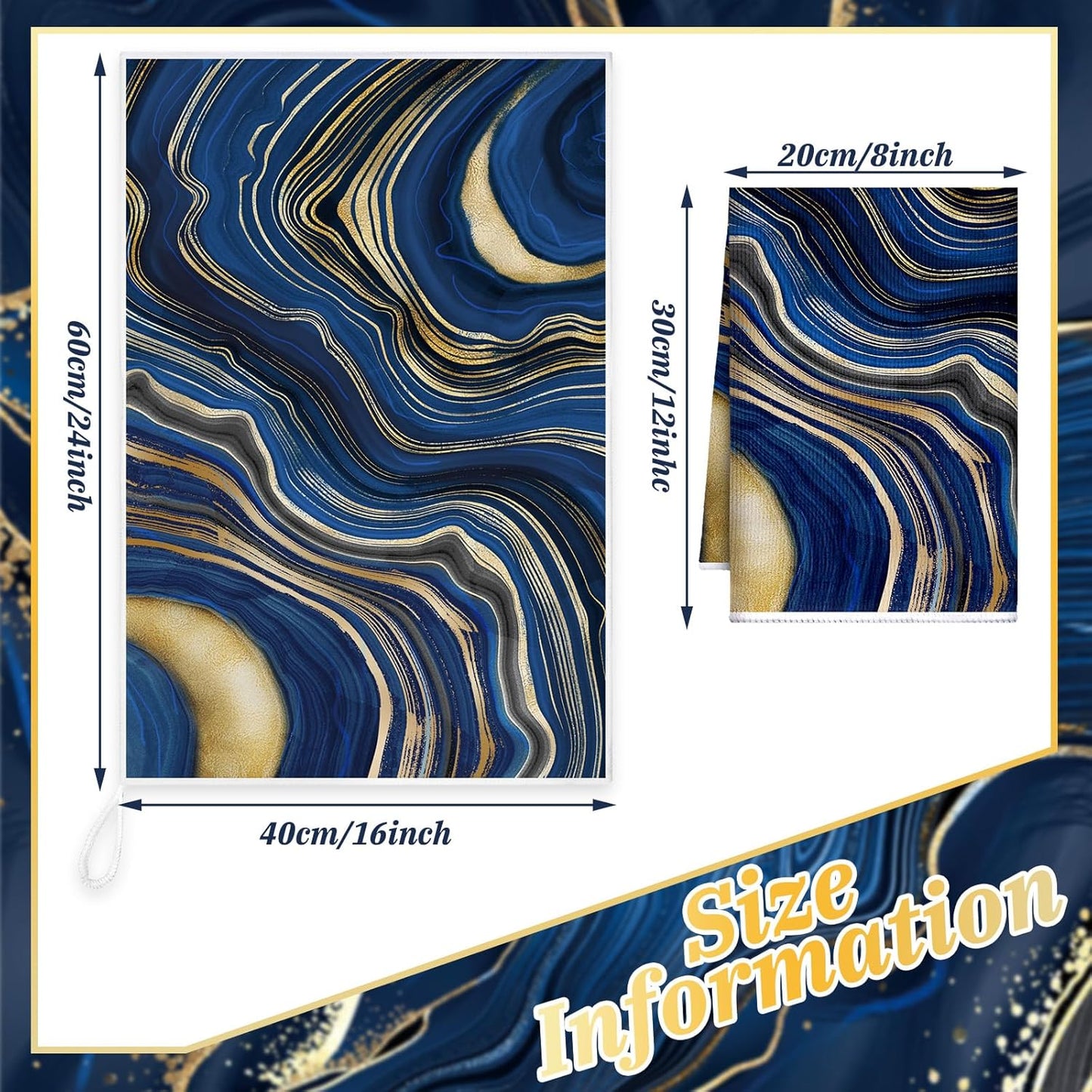 Boyiee Set of 6 Marble Kitchen Towels Blue Gold Hand Modern Absorbent Soft Decorative Dish Tea Towels 24 x 16 Inches Kitchen Gifts for Farmhouse Bathroom Decorations