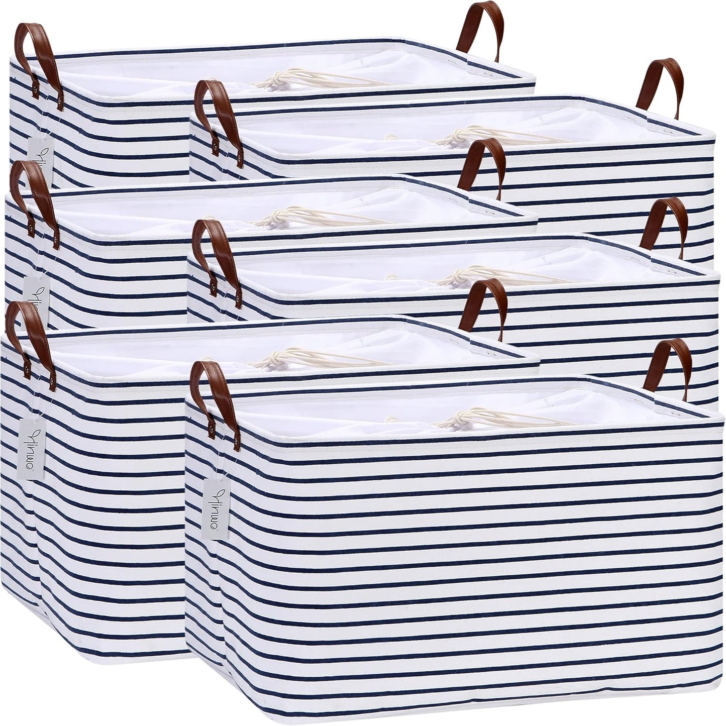Hinwo 70L Extra Large Storage Bins, 6-Pack Closet Organizers and Storage, Foldable Clothes Storage Baskets with Handles, Containers for Clothing, Blanket, Comforters, Toys, Bedding (Navy Stripe)