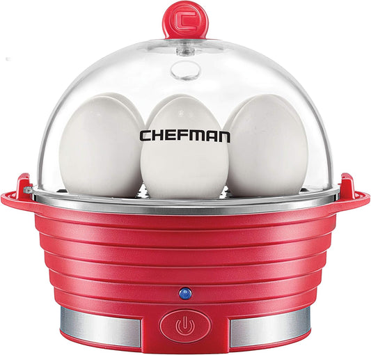 Chefman Electric Egg Cooker Boiler, Rapid Poacher, Food & Vegetable Steamer, Quickly Makes Up To 6, Hard, Medium or Soft Boiled, Poaching/Omelet Tray Included, Ready Signal, BPA-Free, Black