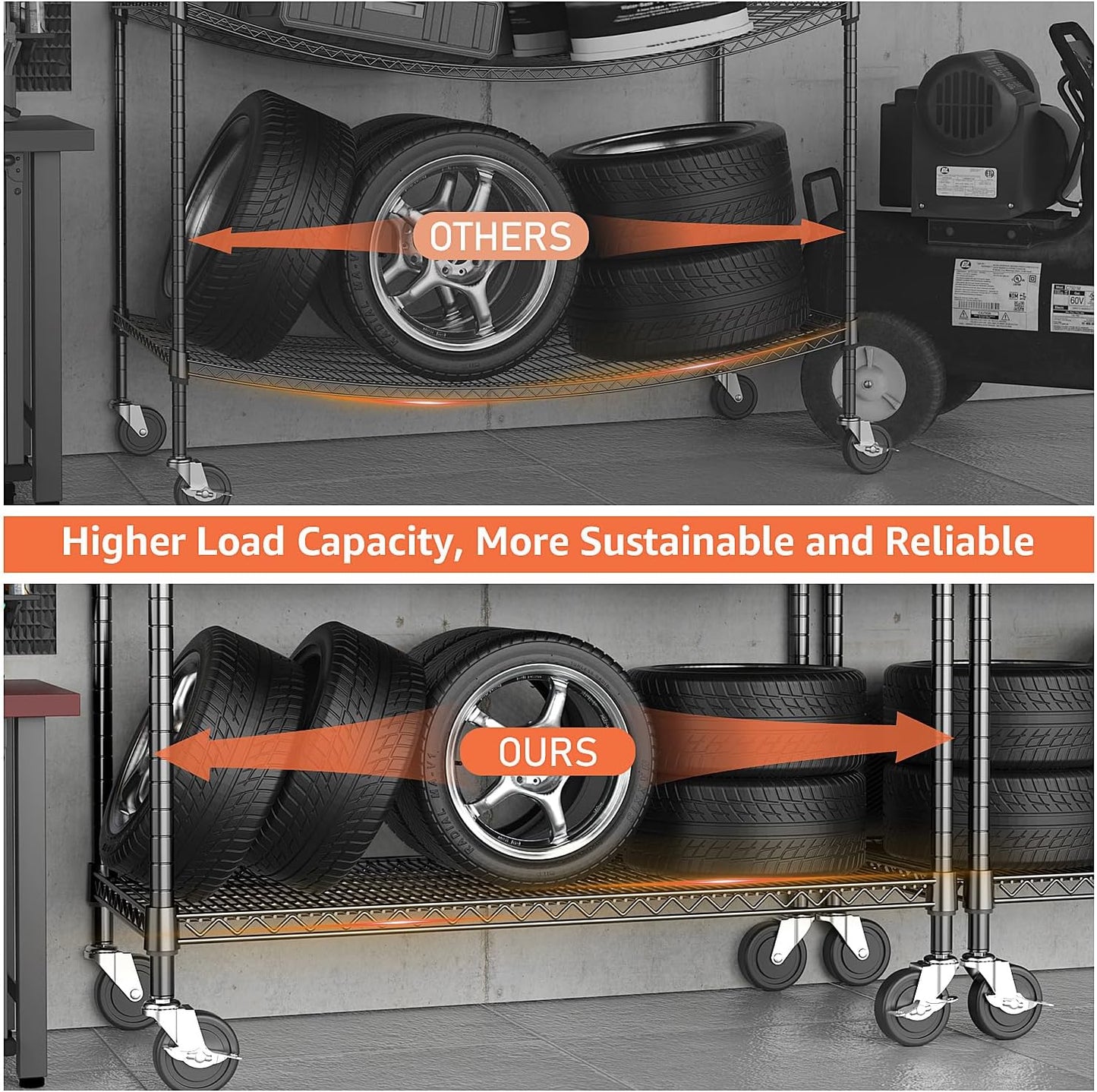 4 Tiers Storage Shelves Load 1400LBS, Metal Shelving Wire Metal Shelving Unit Shelves for Storage Adjustable Garage Shelving for Pantry Kitchen Garage Black 17.7" D x 47.3" W x 62.7" H