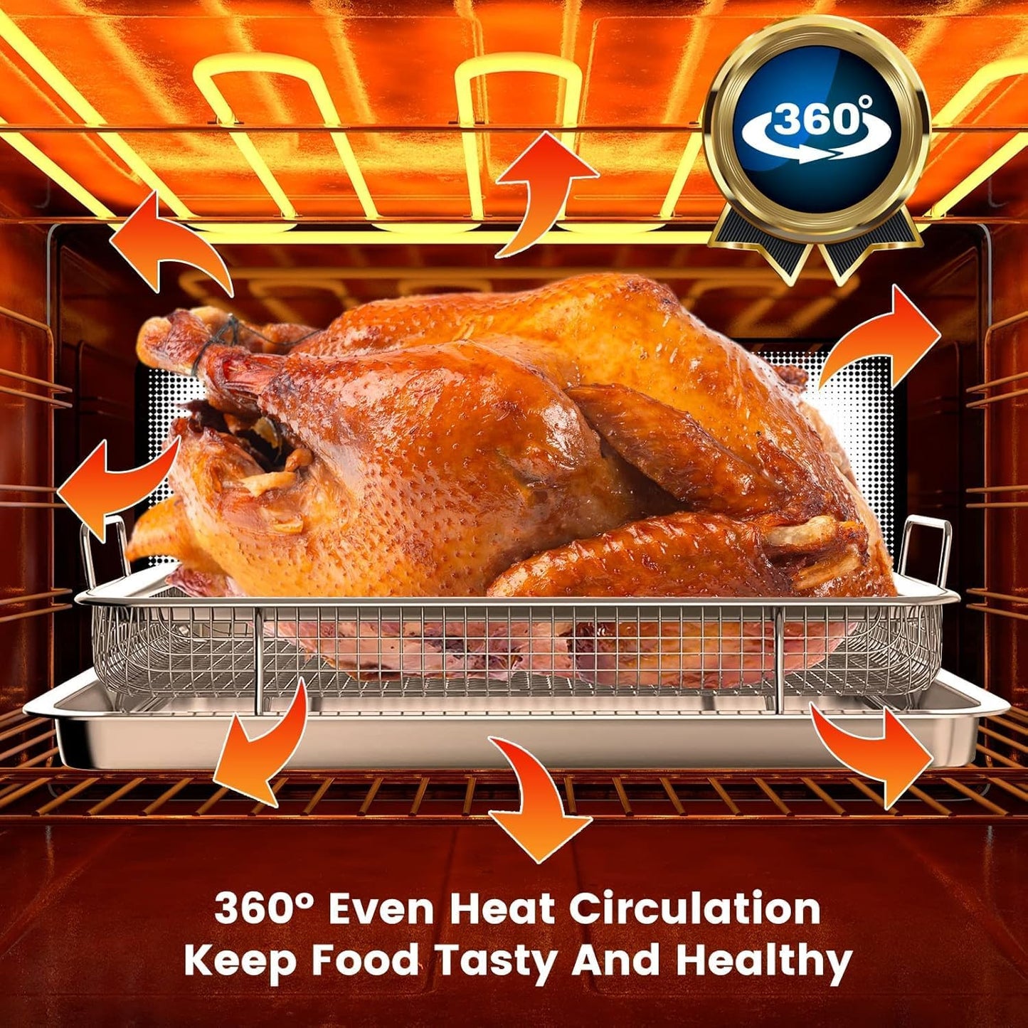 Air Fryer Basket for Oven,2 Pieces 11.8'' * 8.8'' Non-stick Stainless Steel Mesh Grill Basket Air Fryer Baking Tray Accessories Rack Roasting Basket for Convection Oven with Air Fryer, Dishwasher Safe