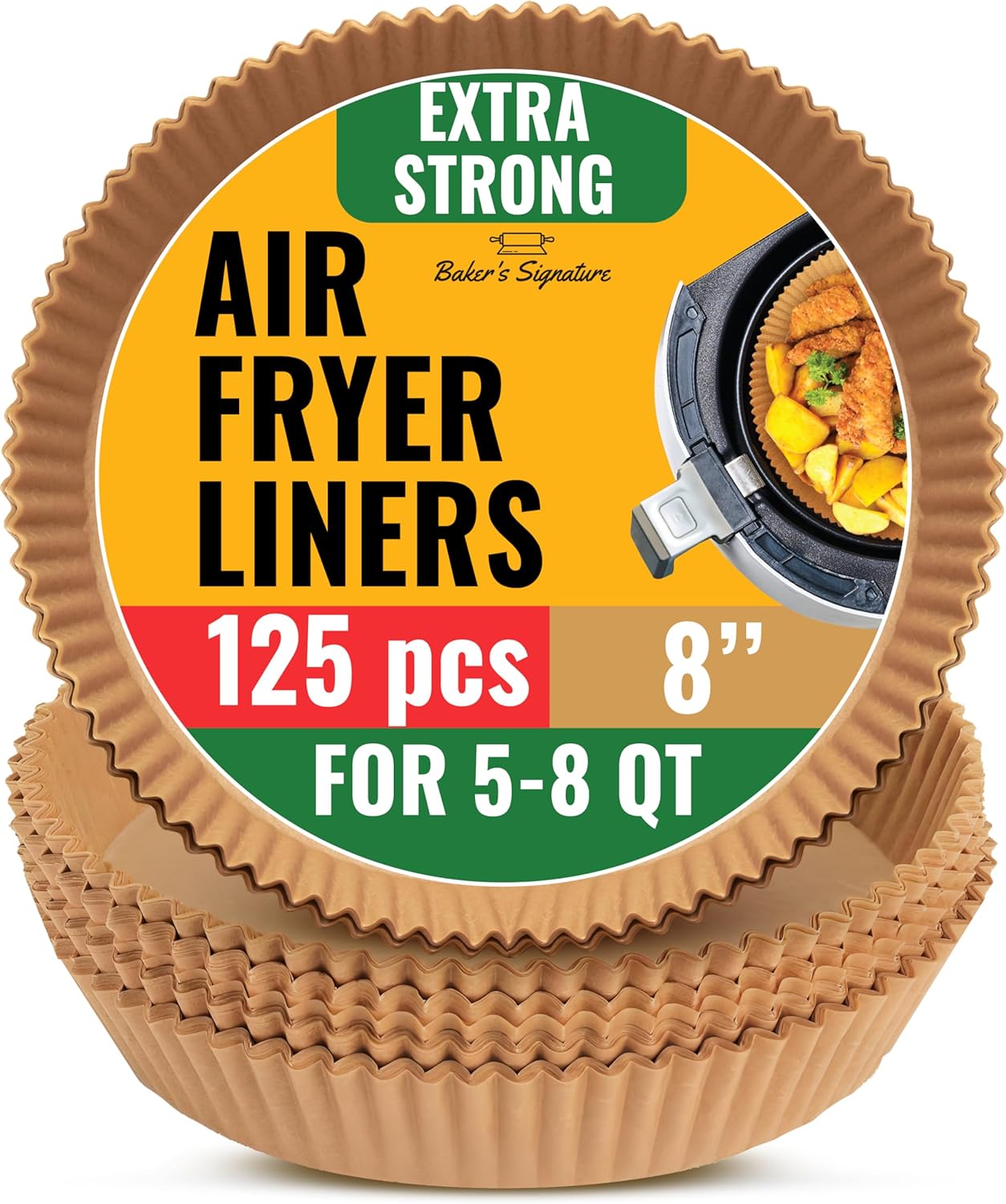 Air Fryer Liners for Ninja, 125 Pcs Round Disposable Airfryer Paper Liners – Non-Stick and Oil Proof for Easy Cleanup, Great for Oven, Pans & Baking – 8 Inch for 5-8 qt Basket by Baker's Signature