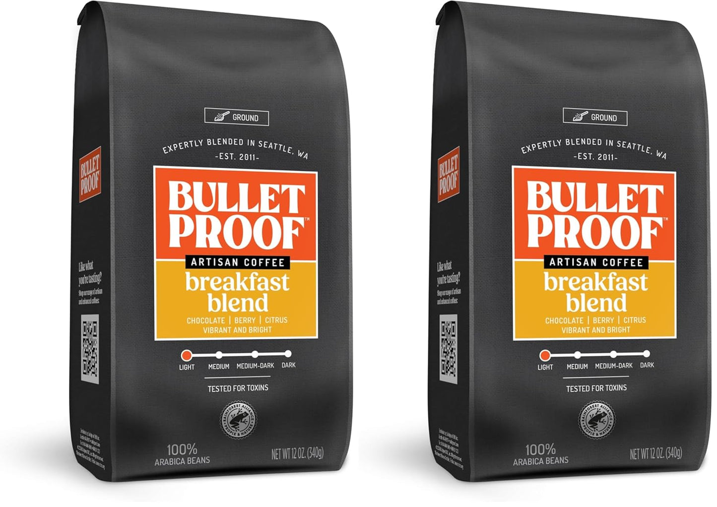 Bulletproof Breakfast Blend Light Roast Ground Coffee, 12 Ounces, Clean Coffee Tested for Toxins, Packaging May Vary (Pack of 2)