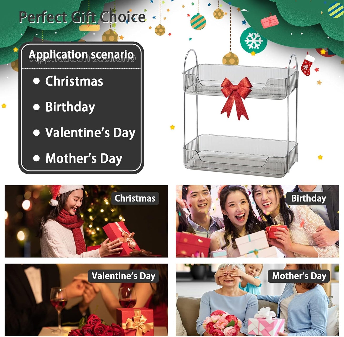 Bathroom Counter Organizer - Countertop Storage, Cosmetics & Skincare Shelf, Makeup Organizer, Perfume Tray, Spice Rack for Kitchen (2 Tier - Grey)