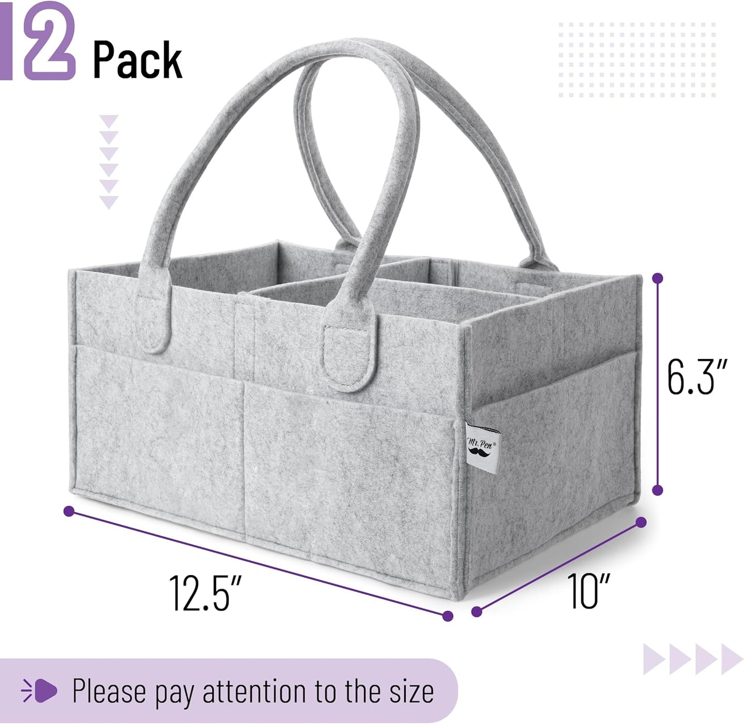 Mr. Pen- Baby Diaper Caddy Organizer, 2 Pack, Gray, Baby Caddy Organizer with Handle, Compact Size, Collapsible & Portable