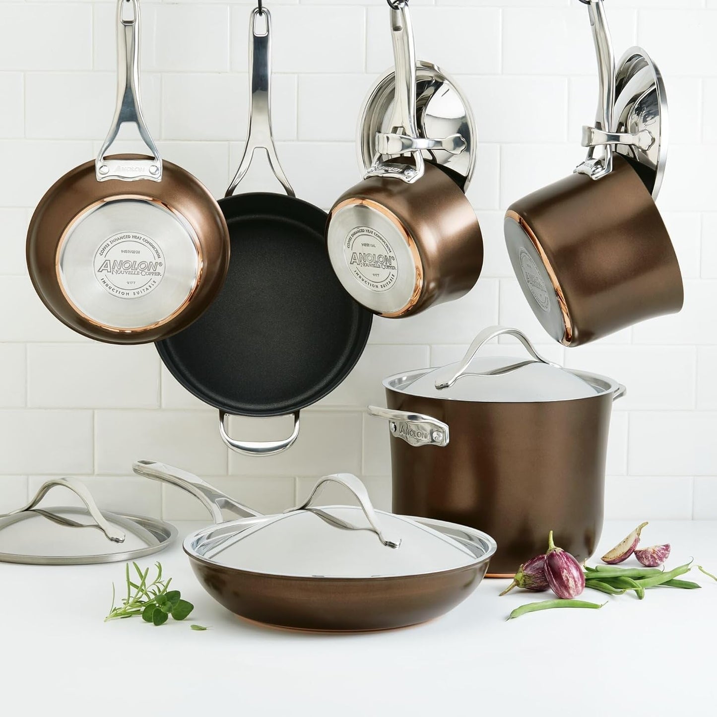 Anolon 83852 Nouvelle Copper Hard Anodized Nonstick Cookware Set / Pots and Pans Set - 11 Piece, Brown