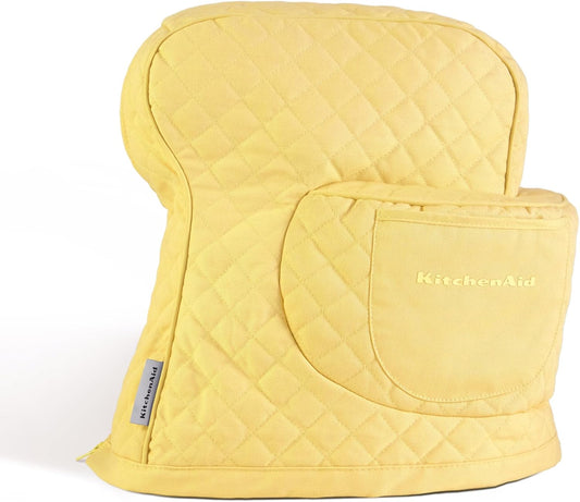 KITCHENAID Fitted Tilt-Head Stand Mixer Cover with Storage Pocket, Quilted 100% Cotton,14.4"x18"x10", Butter Yellow