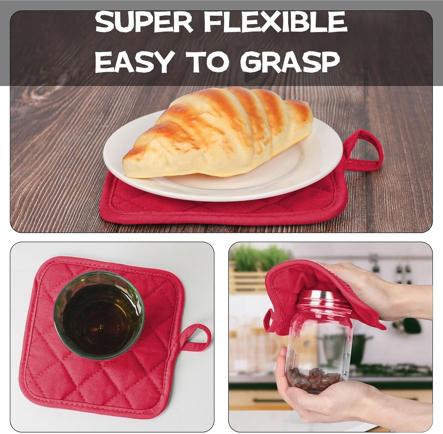 Oven Mitts and Pot Holders Set, Pack of 4, Heat Resistant Silicone Kitchen Mini Oven Mittens for 500 Degrees, Mini Oven Gloves and Hot Pads for Baking Grilling Barbecue Microwave Machine Washable