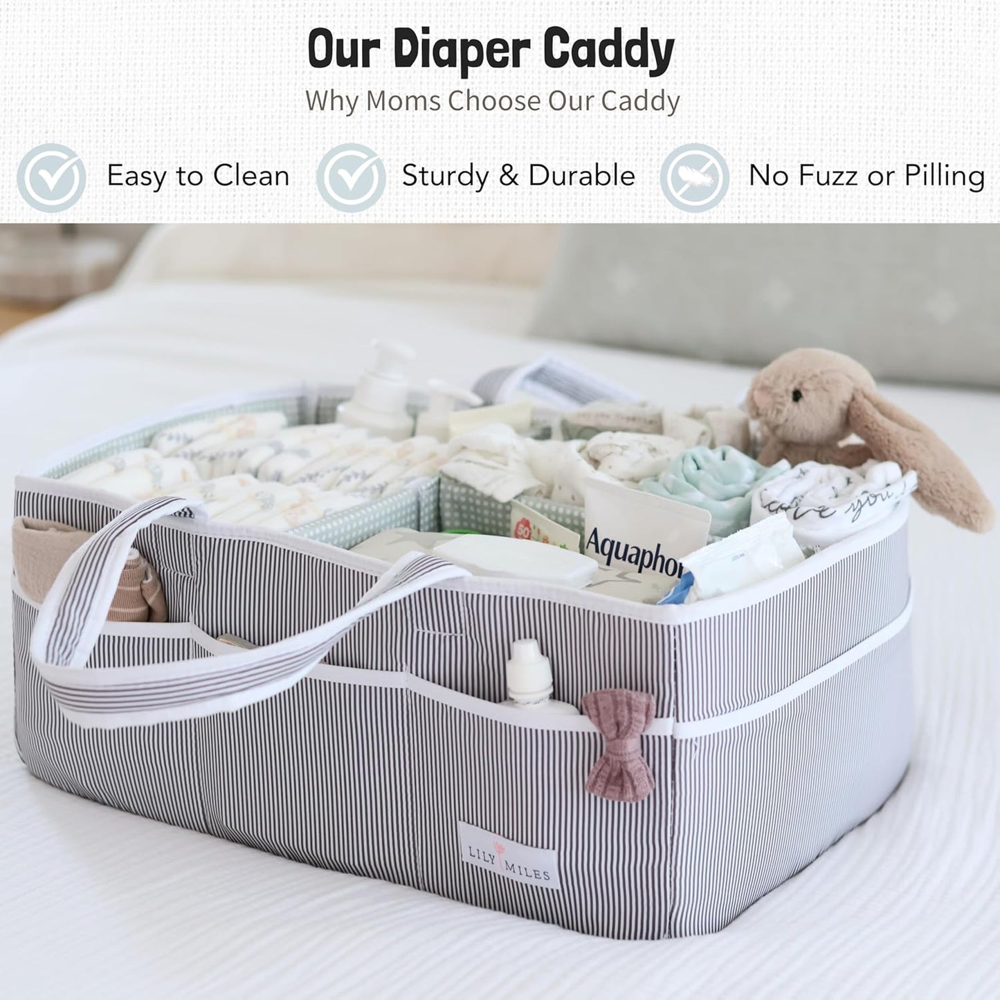 Lily Miles Baby Diaper Caddy - Organizer Tote for Infant Boy or Girl - Baby Shower Basket - Nursery Must Haves - Registry Favorites - Newborn Caddie Car Travel - Gray/Mint, Extra Large