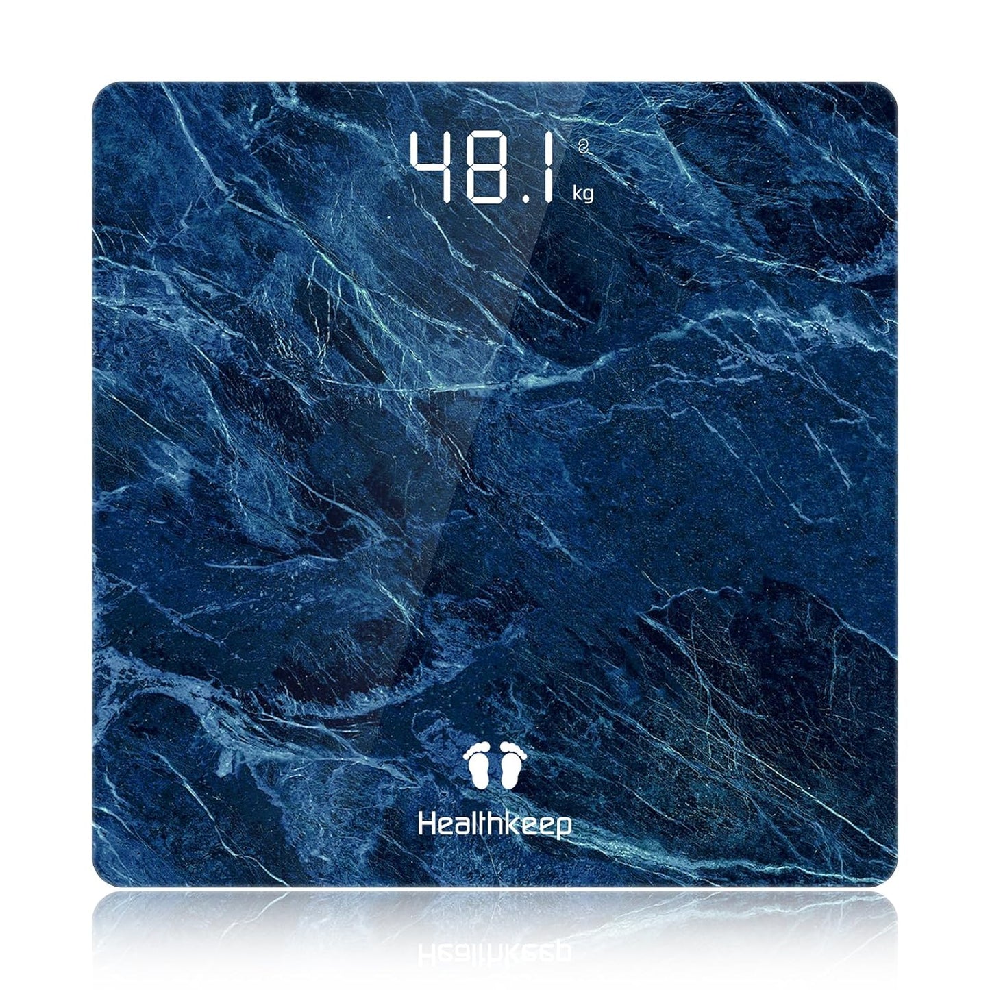 Healthkeep High Precision Digital Bathroom Scale with Step-On Technology LED Display Slim Design Max 180kg/400lb Marble Blue