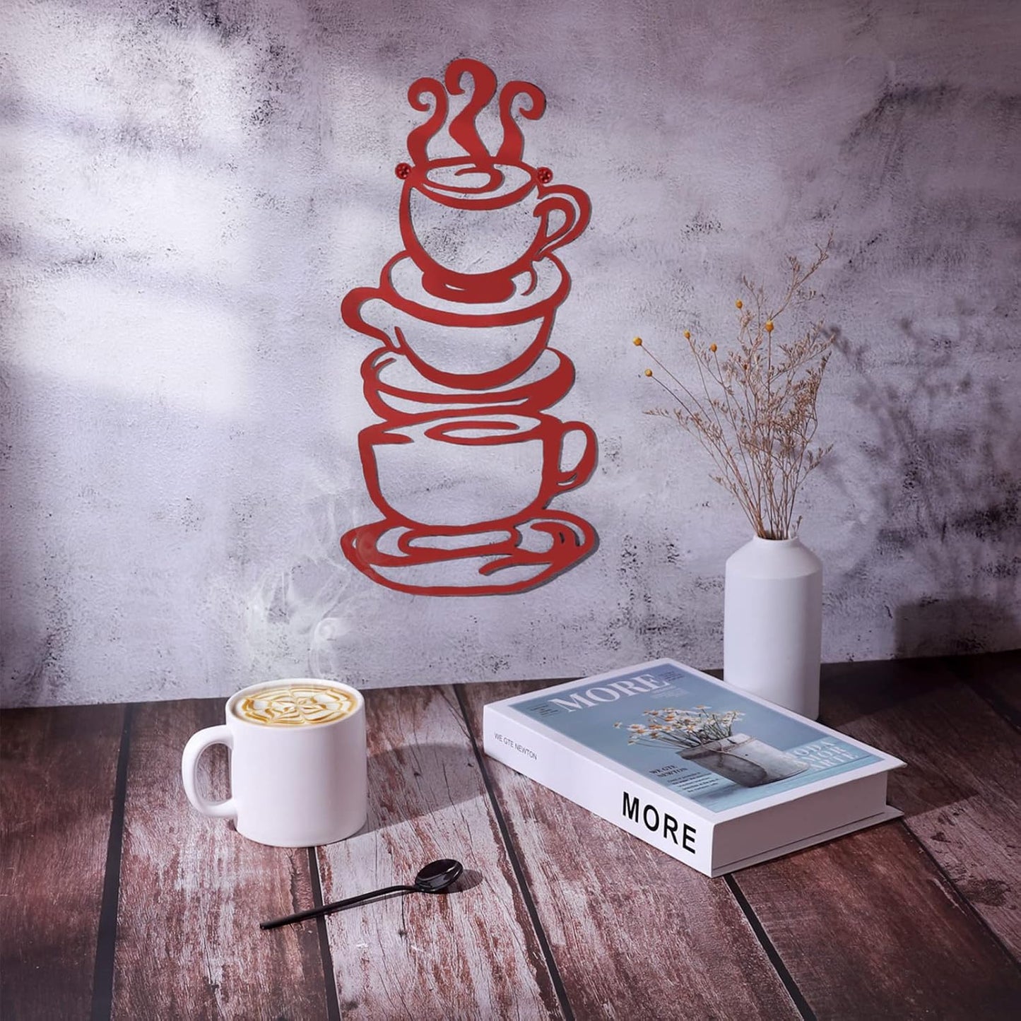 Lynicon Coffee Cup Metal Wall Art, Farmhouse Kitchen Restaurant Decor Coffee Bar Sign, Red