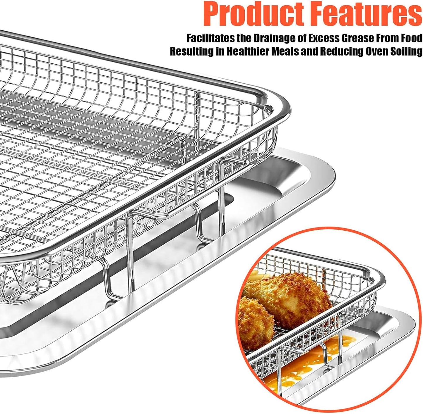 Air Fryer Basket for Oven 15.6" x 11.6",With Basket and Tray Set,Non-Stick Stainless Steel Oven Air Fryer,With 100 PCS Parchment Papers