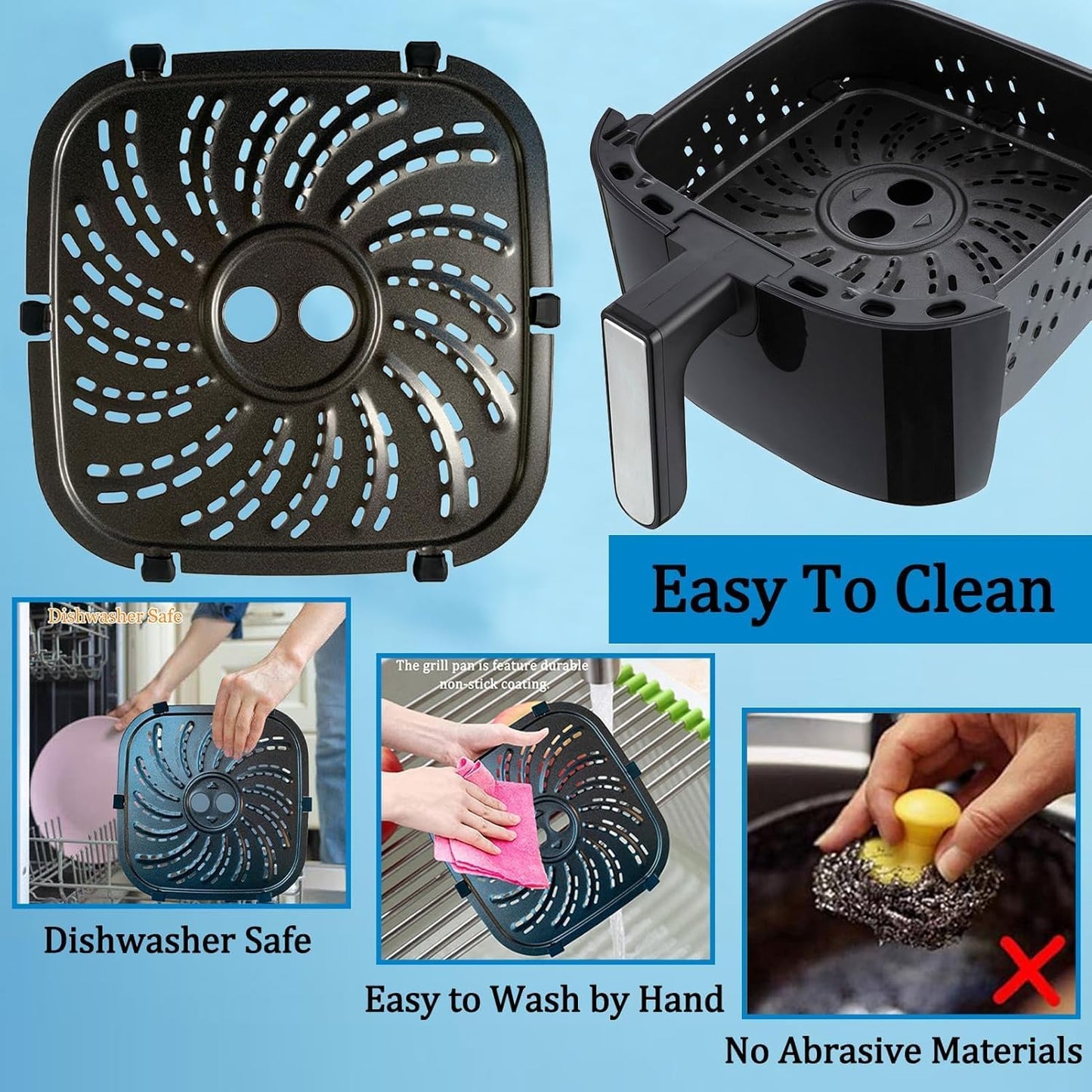 6QT Air Fryer Replacement Grill Pan for PowerXL Vortex Pro Air Fryer Plus 6QT, Upgraded Grill Crisper Plate Tray Rack Shelf Grate for 6QT PowerXL Air Fryers, Nonstick, Dishwasher Safe