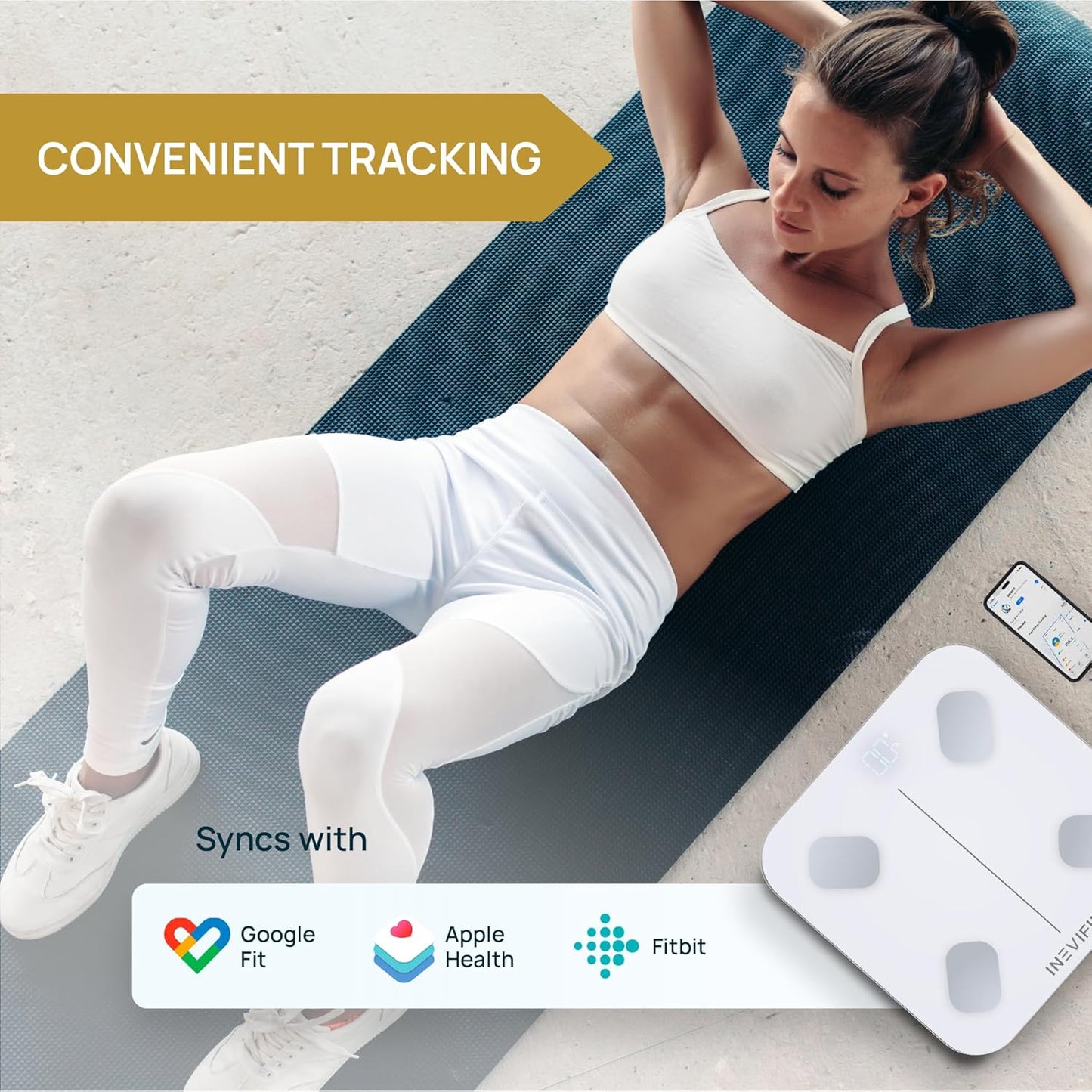 INEVIFIT Smart Body Fat Scale, Highly Accurate Bluetooth Digital Bathroom Body Composition Analyzer, Measures Weight, Body Fat, Water, Muscle, Visceral Fat & Bone Mass for Unlimited Users (Eco-Wht)