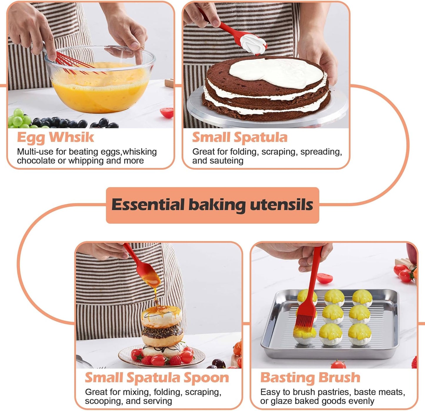 Kitchen Cooking Utensils Set with Holder, Homikit 15-Piece Silicone Spatula Set for Nonstick Cookware, 446°F Heat Resistant Spoon Turner Tong Whisk Brush for Cooking and Baking-Red