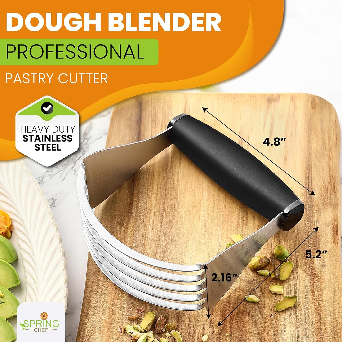 Spring Chef Dough Blender For Baking, Heavy Duty Dough Cutter Tool, Stainless Steel Pastry Cutter Tool with Sharp & Sturdy Blades, Pastry Blender for Easy Mixing, Dishwasher Safe - XL Size - Black