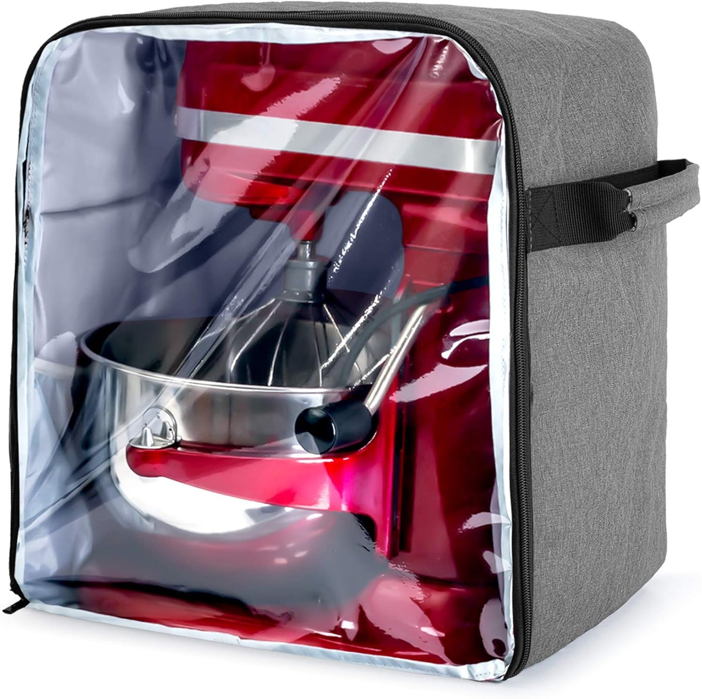 Luxja Dust Cover Compatible with 6-8 Quart KitchenAid Mixers (with a Bottom Padding Pad), Dust Cover (Clear Front Panel) for Stand Mixers and Extra Accessories, Gray (Patented Design)