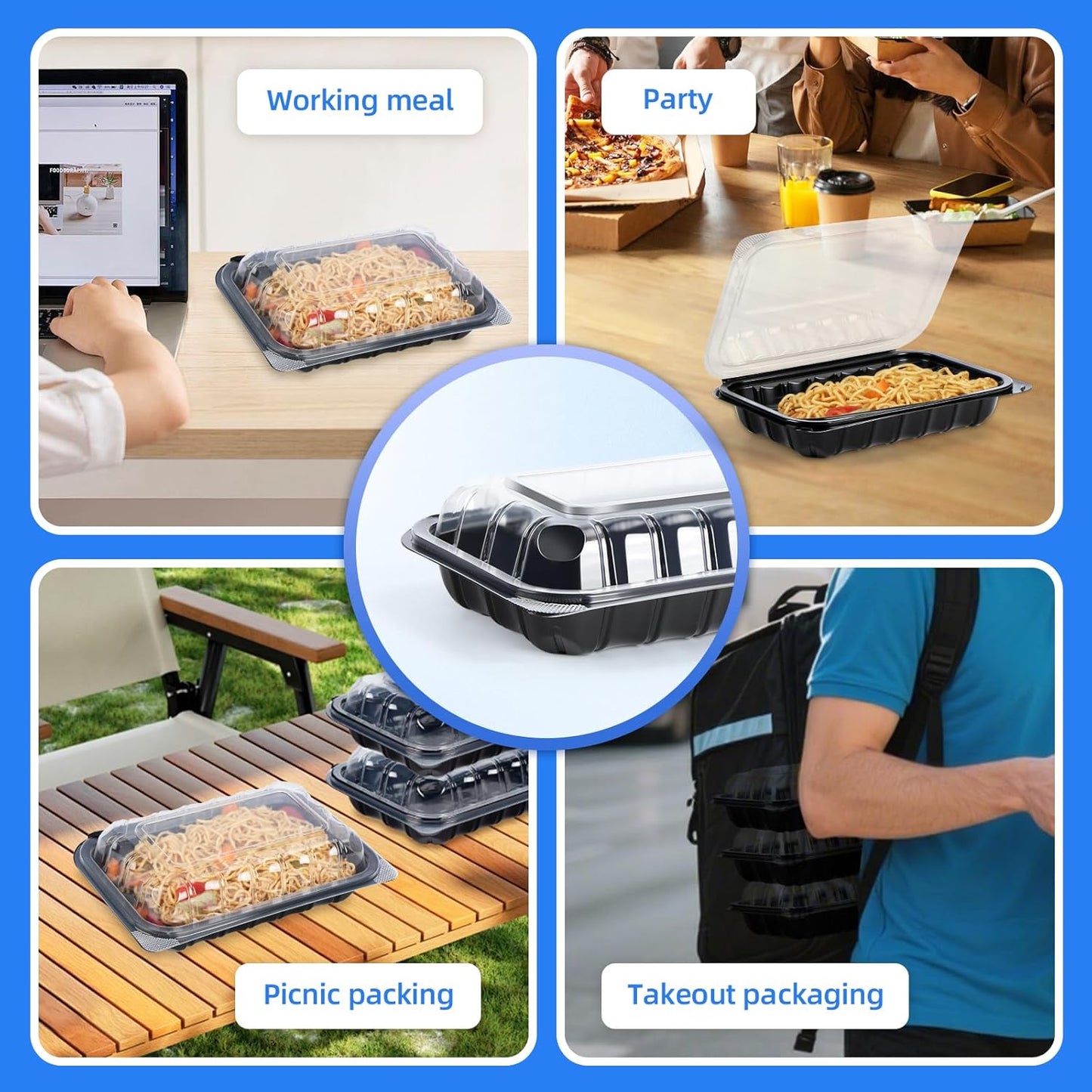 YANGRUI Food Containers 9x6 Inch 27 oz 30 Pack - Anti Fog Clear Lid for Display | BPA Free PP Plastic | Reusable Heavy Duty Freezer & Microwave Safe | Shrink-Wrap Freshness Bakery Takeout Container