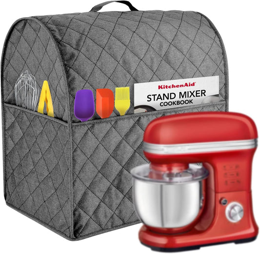 Stand Mixer Cover compatible with Kitchenaid Mixer, Fits All Tilt Head & Bowl Lift Models with 3 Organizer Bag for Accessories. (Grey, For Bowl Lift 5-8 Quart)