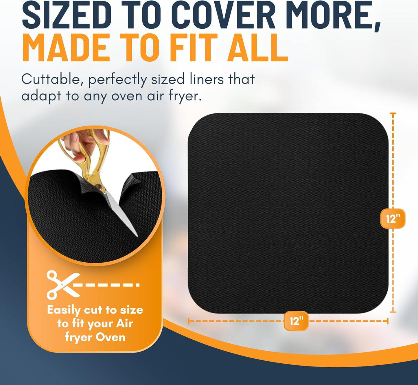 Toaster Oven Liners for Bottom of Oven (2 Pack) Reusable Non-Stick Heat Resistant Toaster Liners, Compatible with Ninja, Cuisinart, Emeril Lagasse & More, Toaster Mat, 12"x12" (Black)