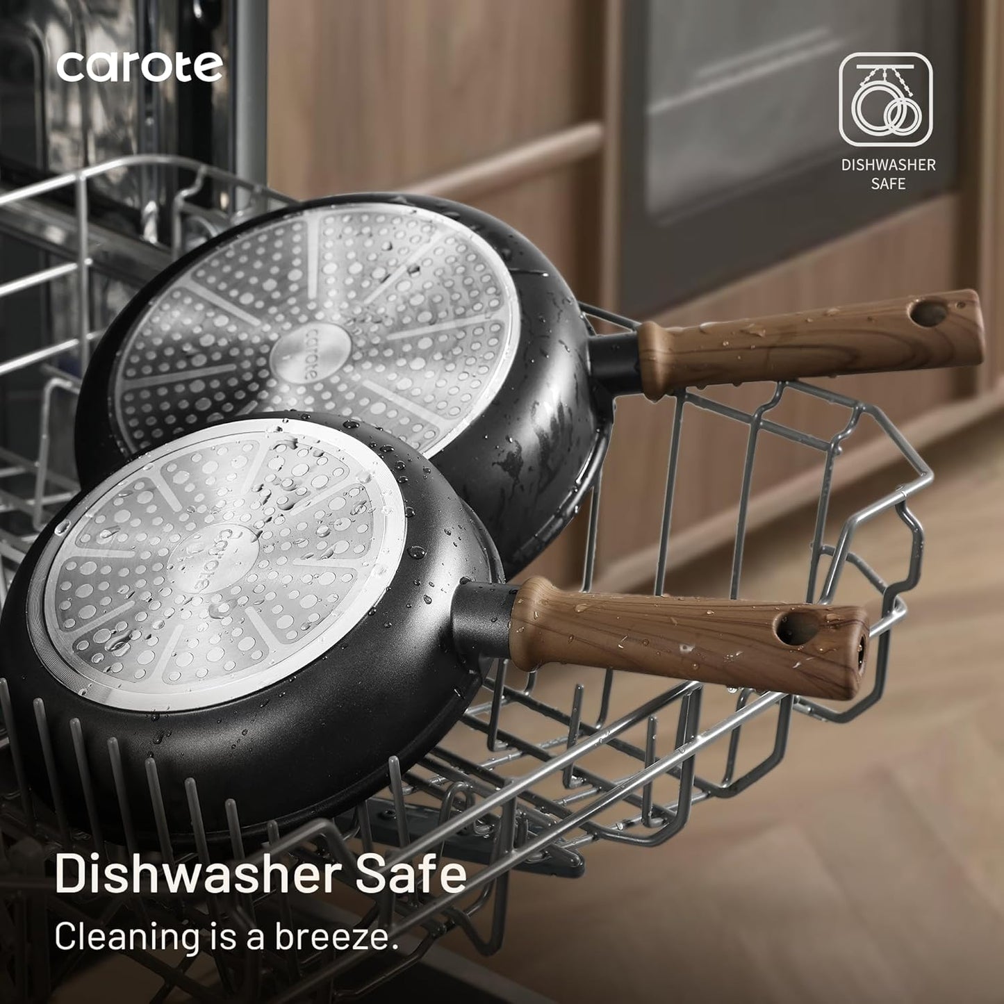 CAROTE 24Pcs Nonstick Kitchen Cookware Sets, Non stick Pots and Pans set, Induction Cookware Set Black