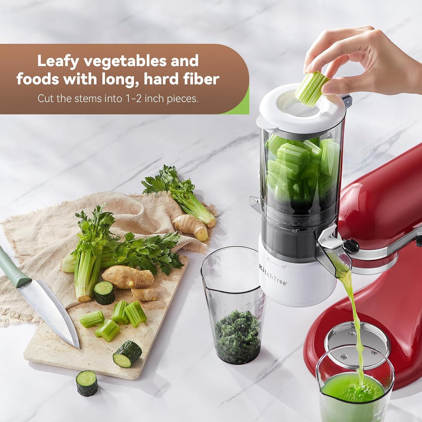 Slow Cold Press Juicer Attachment for KitchenAid Stand Mixer, 4.2" Large Feed Chute Fit Whole Vegetables & Fruits, Masticating Juicer Attachment for KitchenAid, Easy to Clean