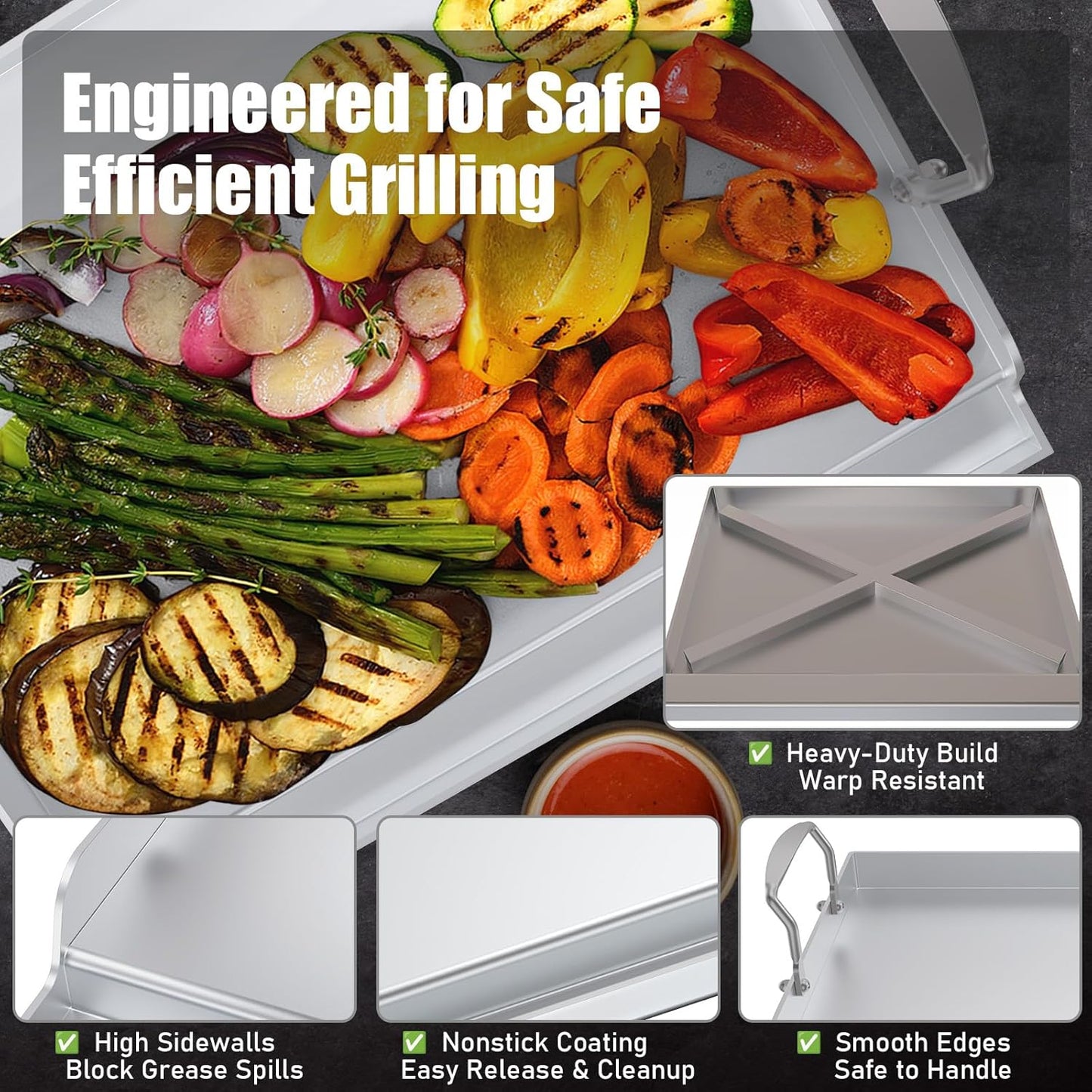 Nonstick Stainless Steel Griddle for Gas Grill Nanoceramic Griddle for Gas Top Stove 17" x 13" Flat Top Plate Cooking Skillet Pan Teppanyaki for Camping Outdoor Tailgating Plancha Para Cocinar