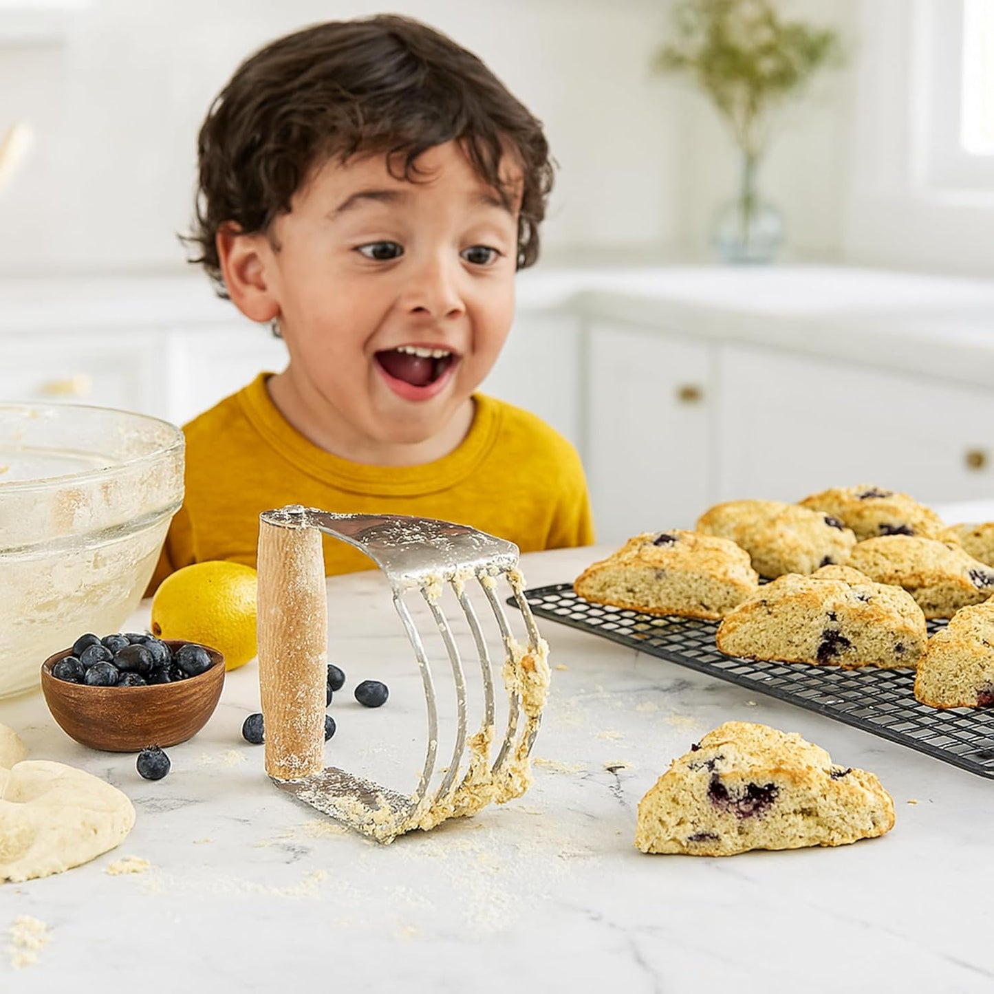 Mrs. Anderson’s Baking Professional 5-Blade Pastry Cutter and Dough Blender, Stainless Steel Blades with Wood Handle