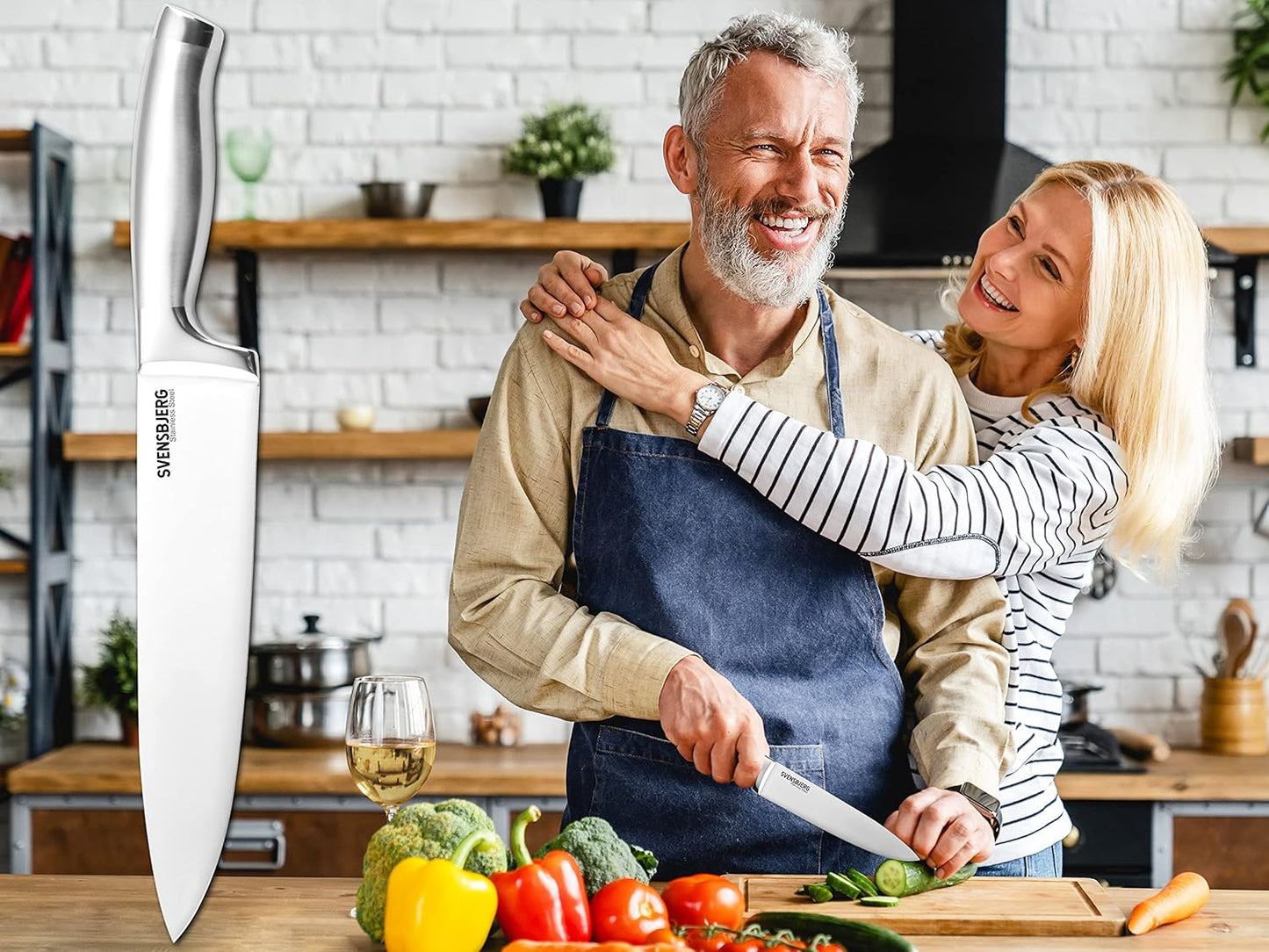 Kitchen Knives Set with Block, Sharp Stainless Steel Chefs, Bread, Paring, Slicing, Utility Knives | SB-MB101-KS101