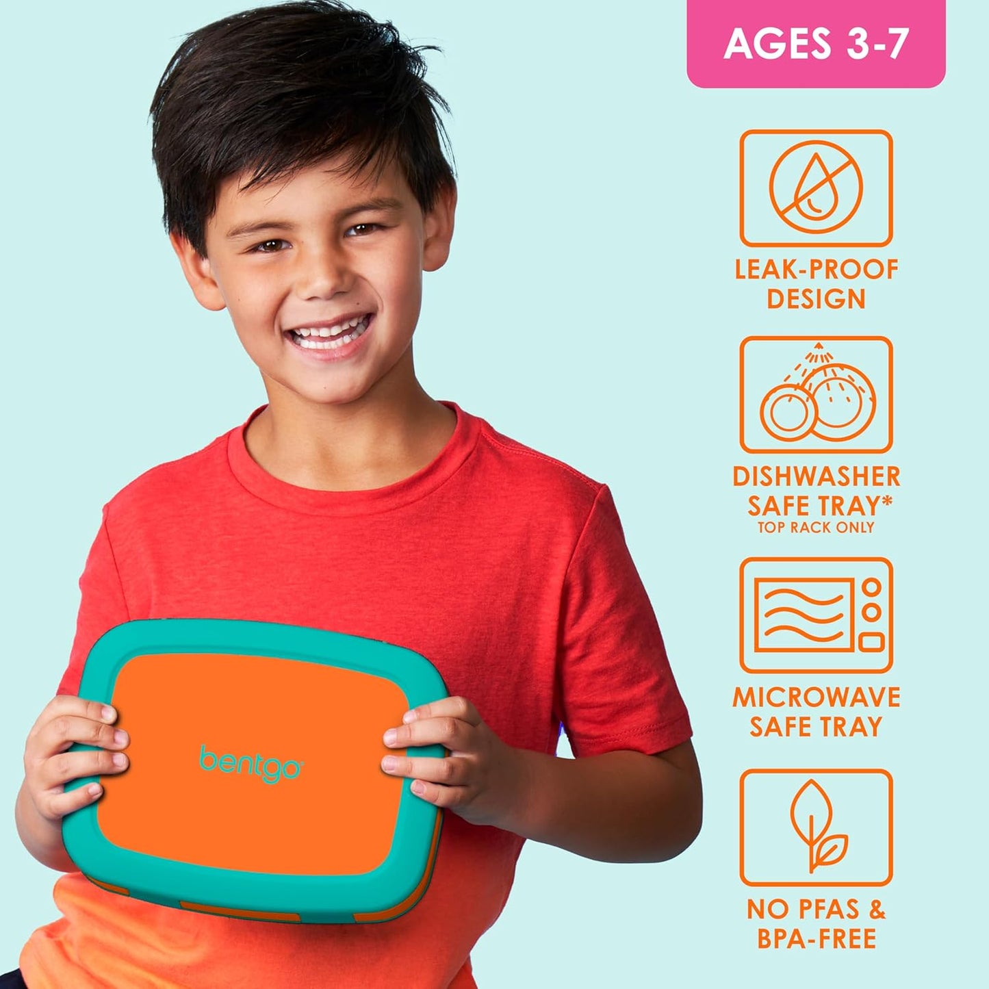 Bentgo Kids Bento-Style 5-Compartment Leak-Proof Lunch Box - Ideal Portion Sizes for Ages 3 to 7 - Durable, Drop-Proof, Dishwasher Safe, PFAS & BPA-Free & Made with Food-Safe Materials (Orange)