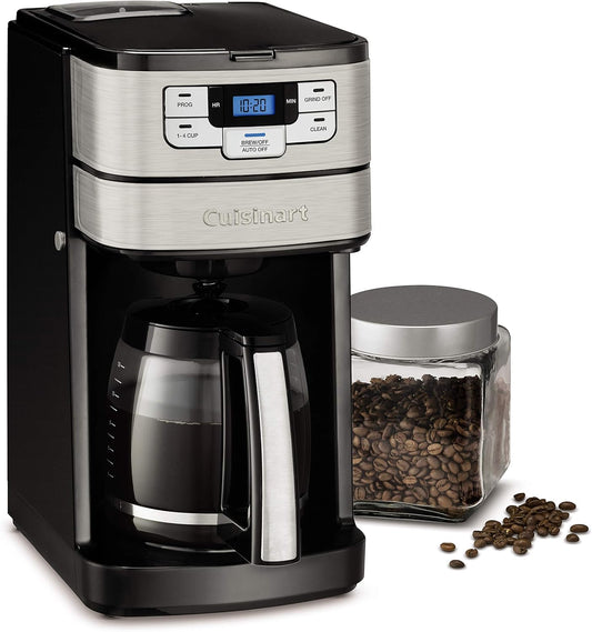 Cuisinart Automatic Grind & Brew 12-Cup Coffee Maker with Blade Grinder, Programmable Coffee Machine Glass Carafe with 1-4 Cup Setting, Brew Pause, Grind-Off Option, DGB-400NAS, Black/Stainless Steel