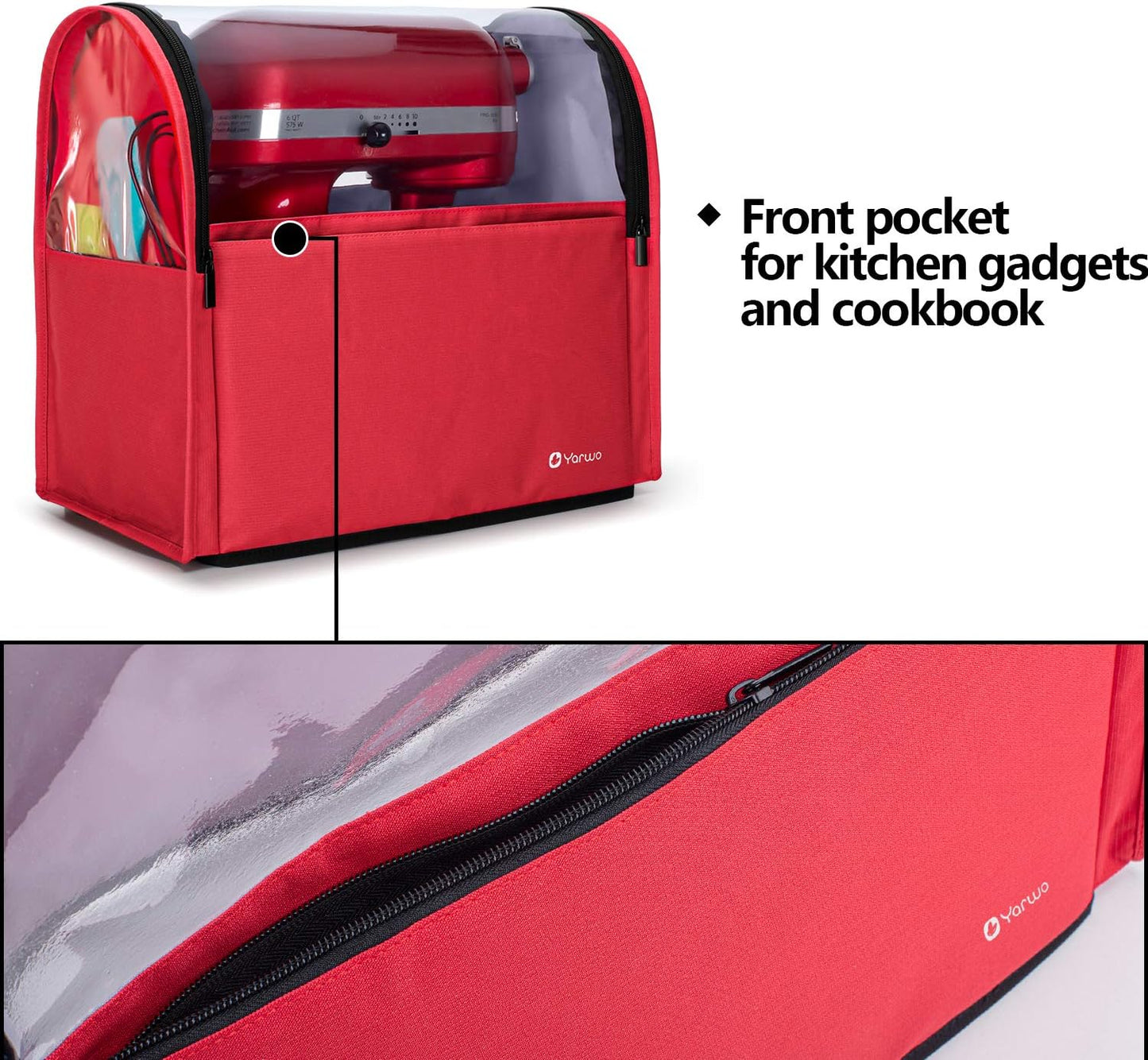 Yarwo 2026 Upgraded Stand Mixer Cover Compatible with 6-8 qt KitchenAid Mixer, Visible Dust Cover with Multiple Pockets for Extra Kitchen Accessories, Red