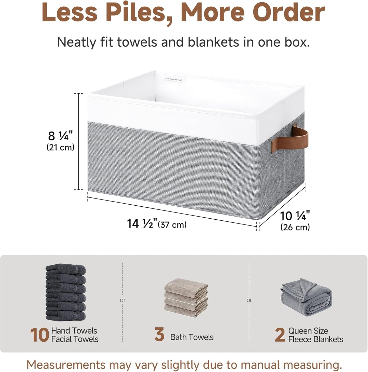 StorageWorks Storage Baskets for Shelves, Foldable Fabric Closet Storage Bins with Handles, Fabric Storage Bins Clothes Organizer, Gray and White, 3-Pack, Large