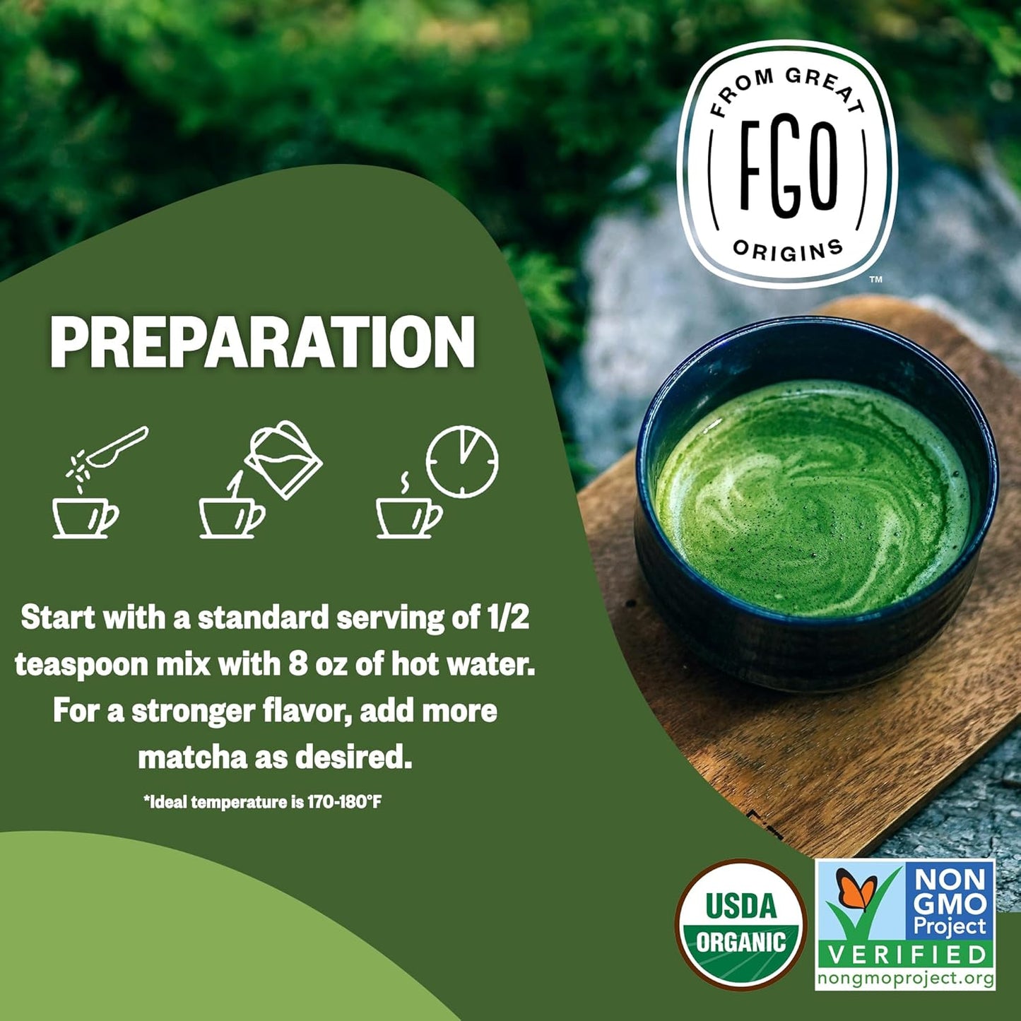 FGO Organic Matcha Green Tea Powder, Japanese Culinary Grade for Cooking, Baking, or Smoothies, 16oz Bulk Resealable Bag, Packaging May Vary (Pack of 1)