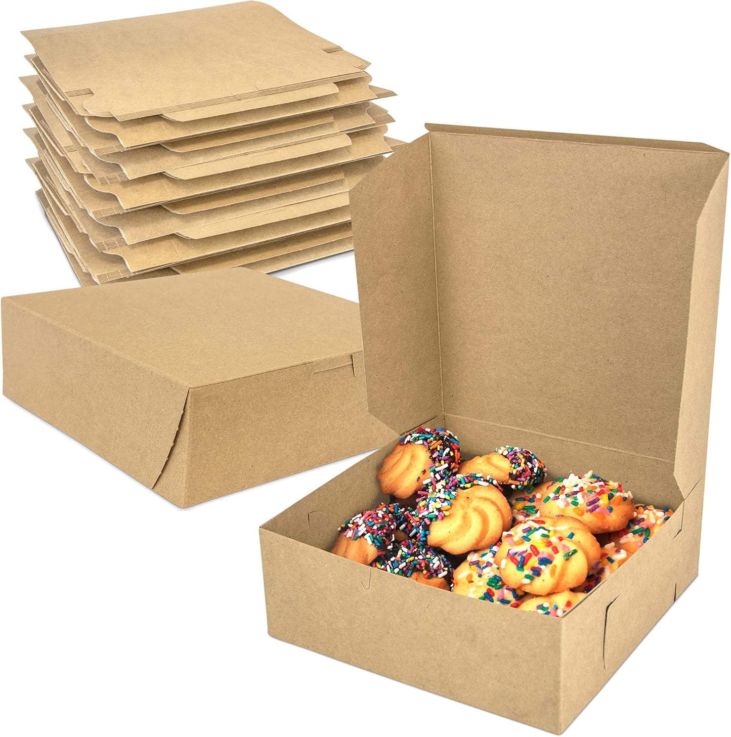 Fit Meal Prep [250 Pack] Kraft Bakery/Pie Box 8 x 8 x 3 Inch - Brown Paper Cardboard Gift Packaging, Top Lids, Corner Lock, for Cupcake, Cookies and Pastry, Restaurant, Shipping Containers and Personalized Favors, Kraft Brown