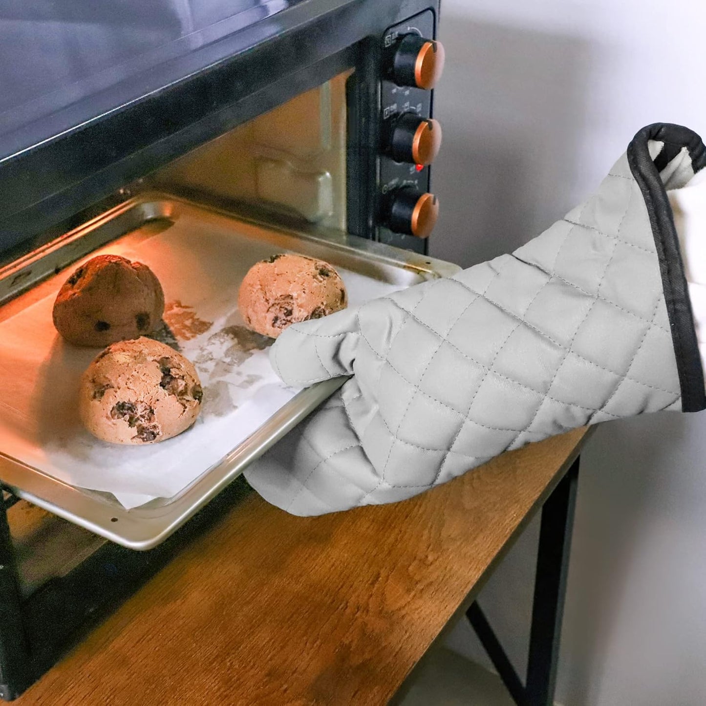 ARCLIBER Oven Mitts 1 Pair of Terry Cloth Lining - Heat Resistant Kitchen Gloves,Flame Oven Mitt Set,15 Inch