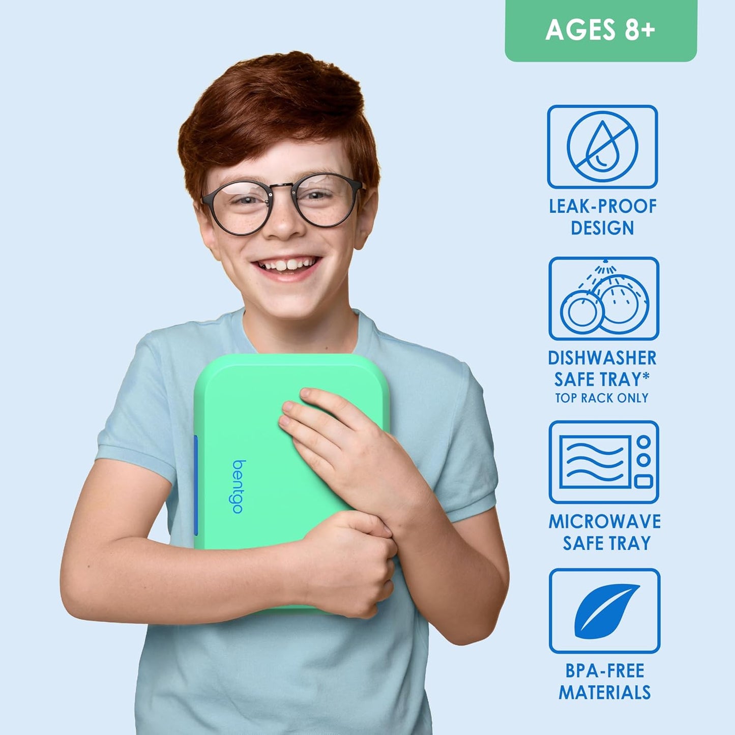 Bentgo Pop - Leak-Proof Lunch Box & Removable Divider for Ages 8+ & Teens - Lunch Container Holds 5 Cups of Food; 3-4 Compartments; Microwave/Dishwasher Safe; 2 Year Warranty (Spring Green/Blue)