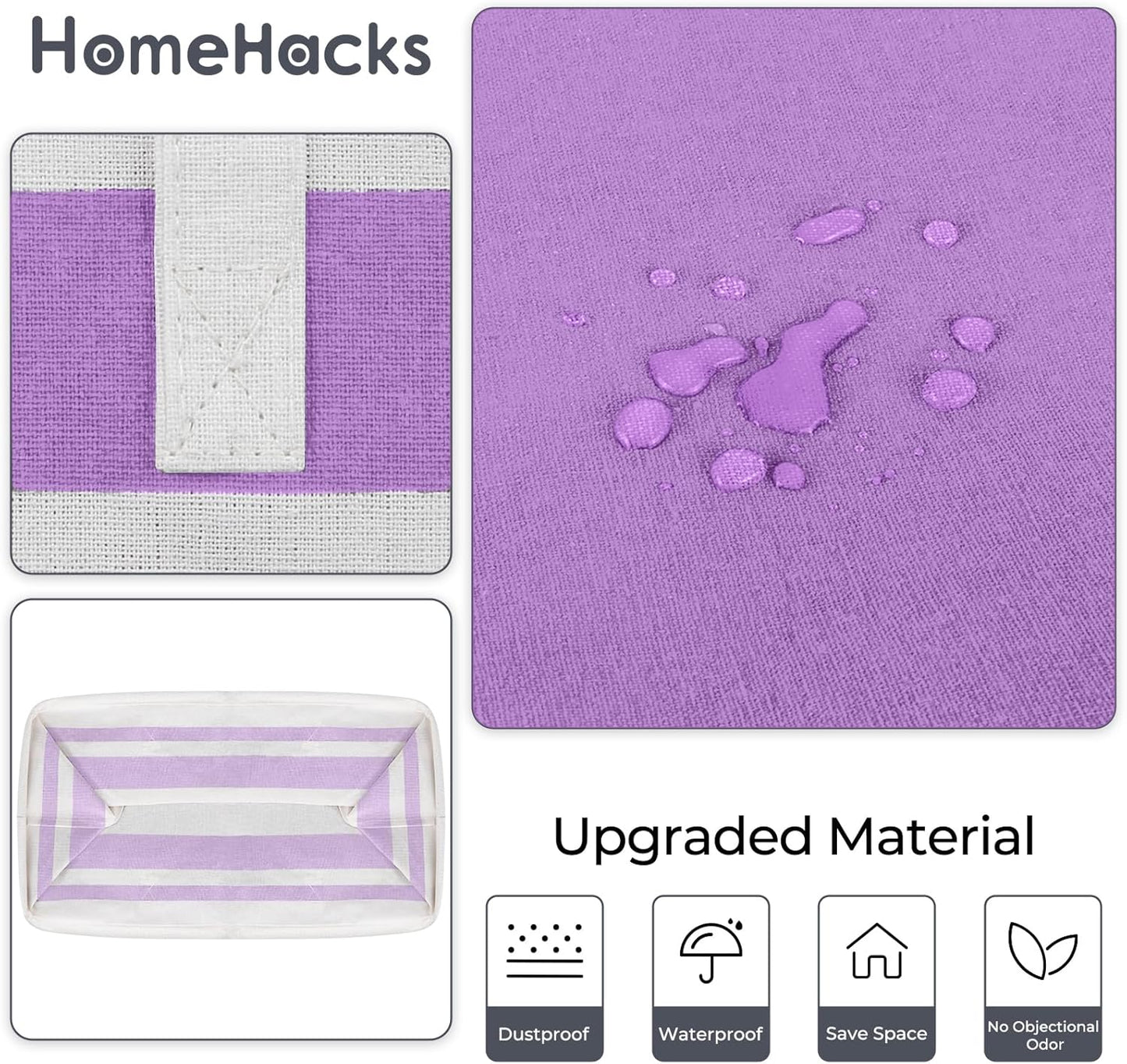 HomeHacks 2 Pack Large Laundry Baskets, Waterproof, Freestanding Laundry Hampers, Collapsible Clothes Hamper with Reinforced Handles in Laundry, College Dorm, Bathroom, Bedroom (Purple, 100Lx2)