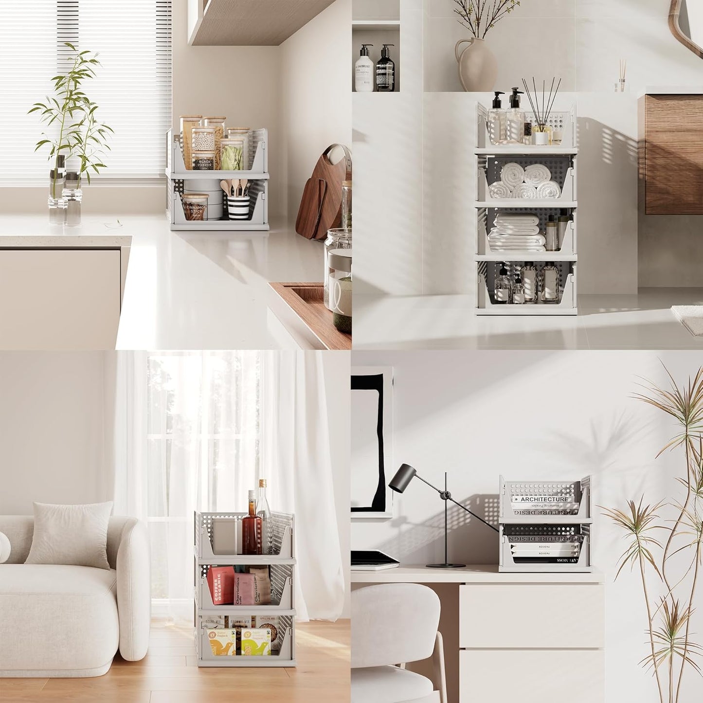 Pinkpum 8 Pack Closet Organizers and Storage Plastic Stackable Storage Bins, Foldable Drawer Shelf Storage Container for Wardrobe Kitchen Bathroom Dorm Grey