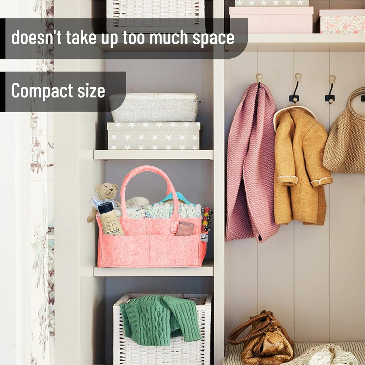 Mr. Pen- Baby Diaper Caddy Organizer, Pink, Baby Caddy Organizer with Handle, Compact Size, Collapsible & Portable