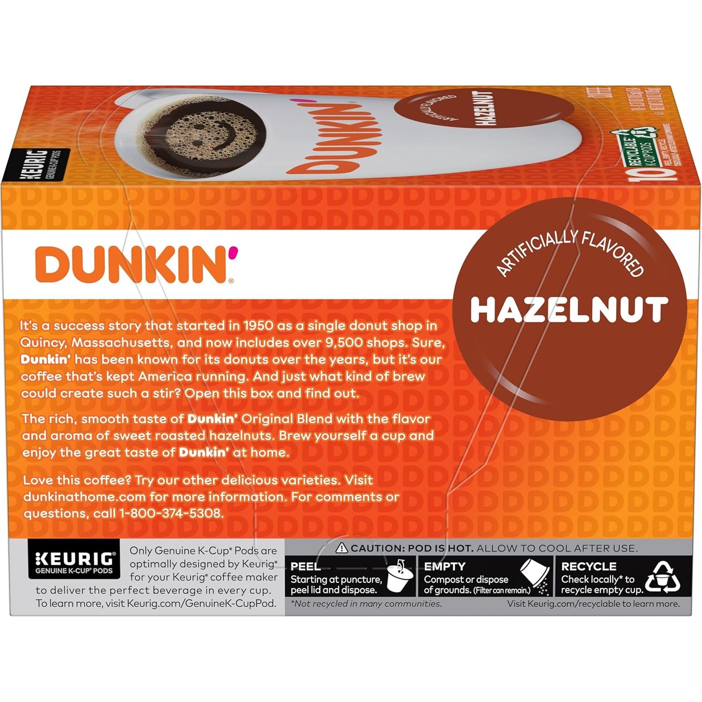 Dunkin' Hazelnut Flavored Coffee, 60 Keurig K-Cup Pods,10 Count (Pack of 6)