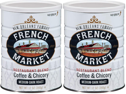 French Market Coffee, Coffee and Chicory, Dark Roast Ground Coffee, 12 Ounce Can 3 Count (Pack of 2)