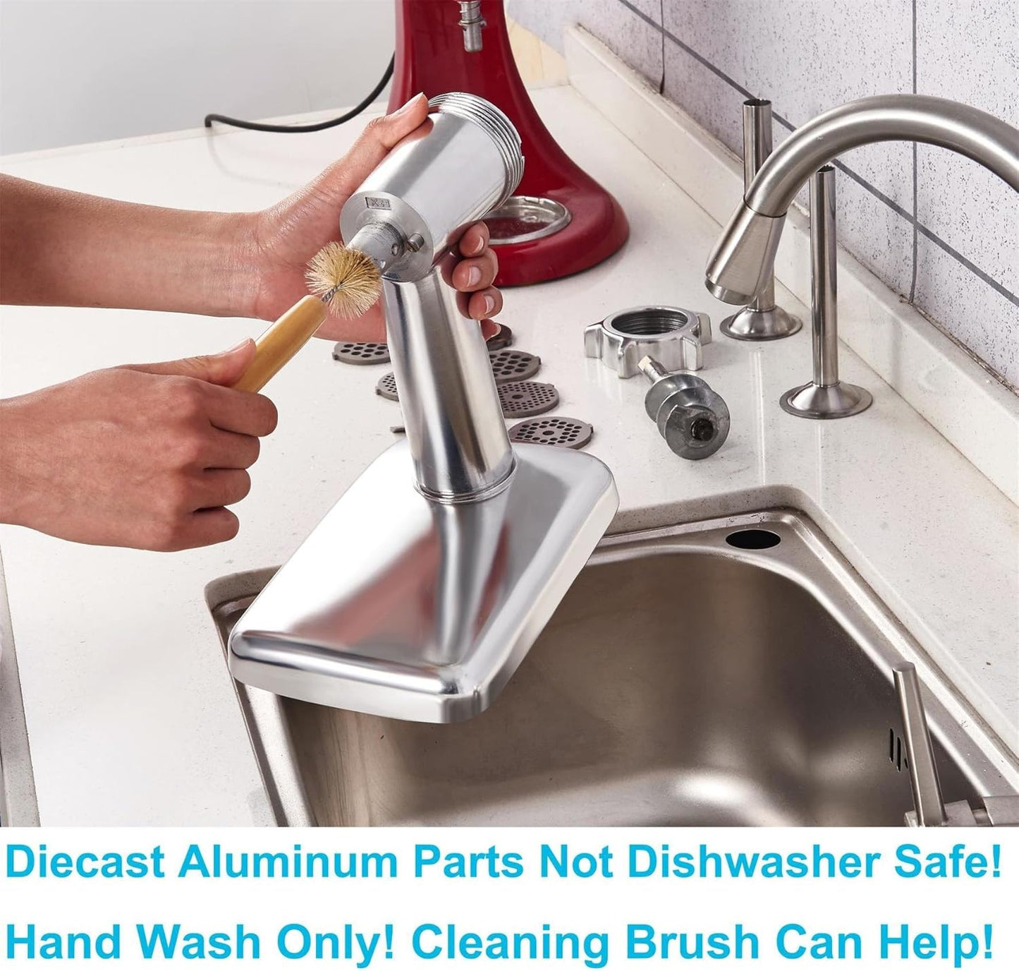 GVODE Meat Grinder Attachment for KitchenAid Stand Mixer, Meat Grinders Includes 4 Grinding Plates, 3 Sausage Stuffer Tubes, 2 Grinding Blades, For KitchenAid Mixer Attachments