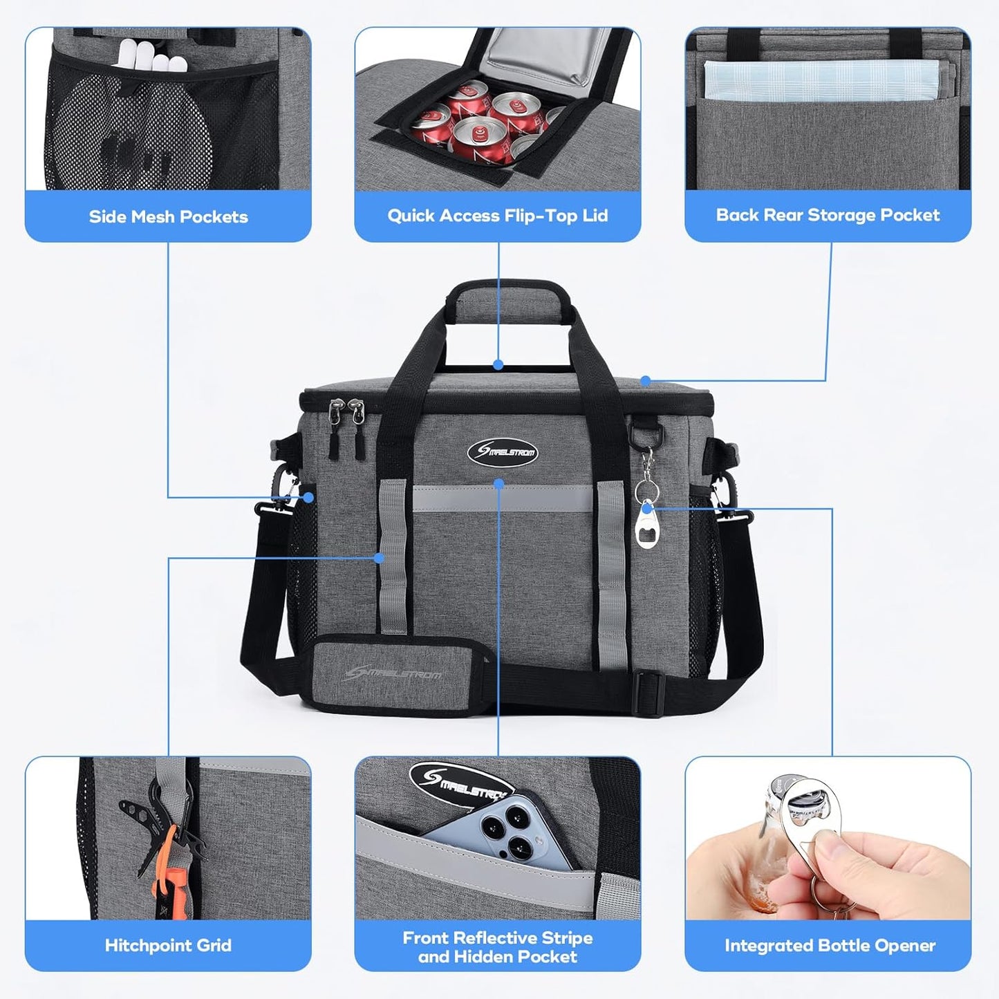 Maelstrom Collapsible Soft Cooler Bag, 24/30/60/75 Cans Beach Cooler, Ice Chest, Leakproof & Portable for Beach, Camping, Road Trips & Grocery Shopping