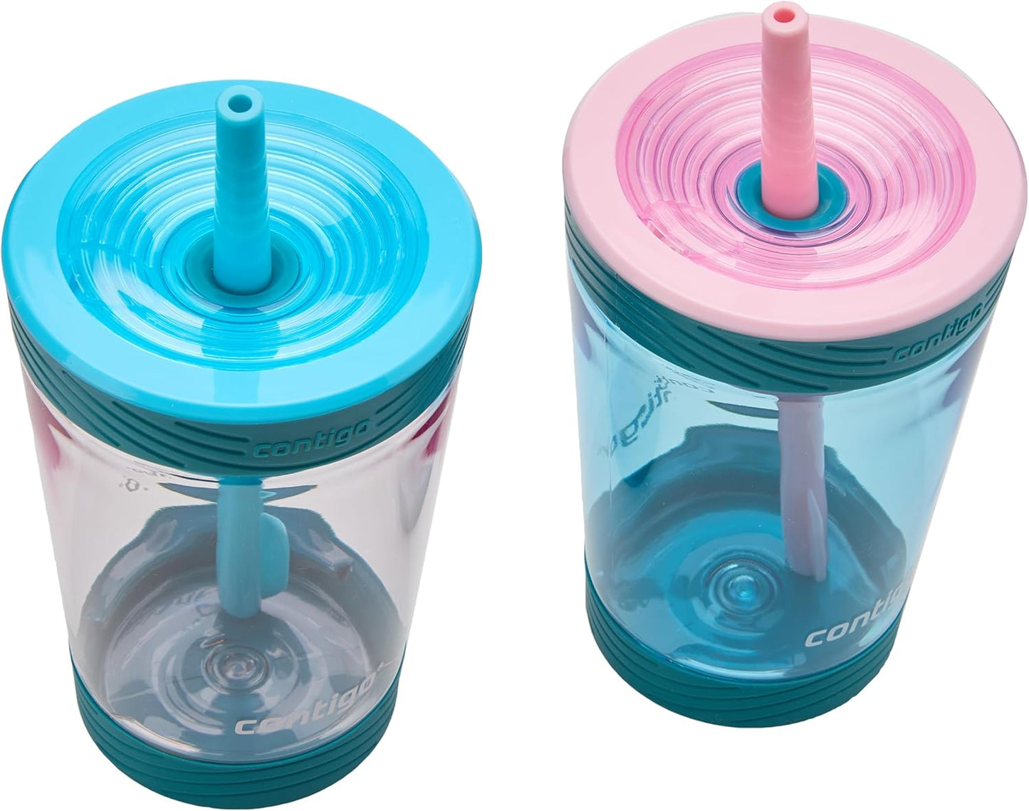 Contigo Kids Spill-Proof 14oz Tumbler with Straw and BPA-Free Plastic, Fits Most Cup Holders and Dishwasher Safe, 2-Pack Strawberry Cream & Blue Raspberry