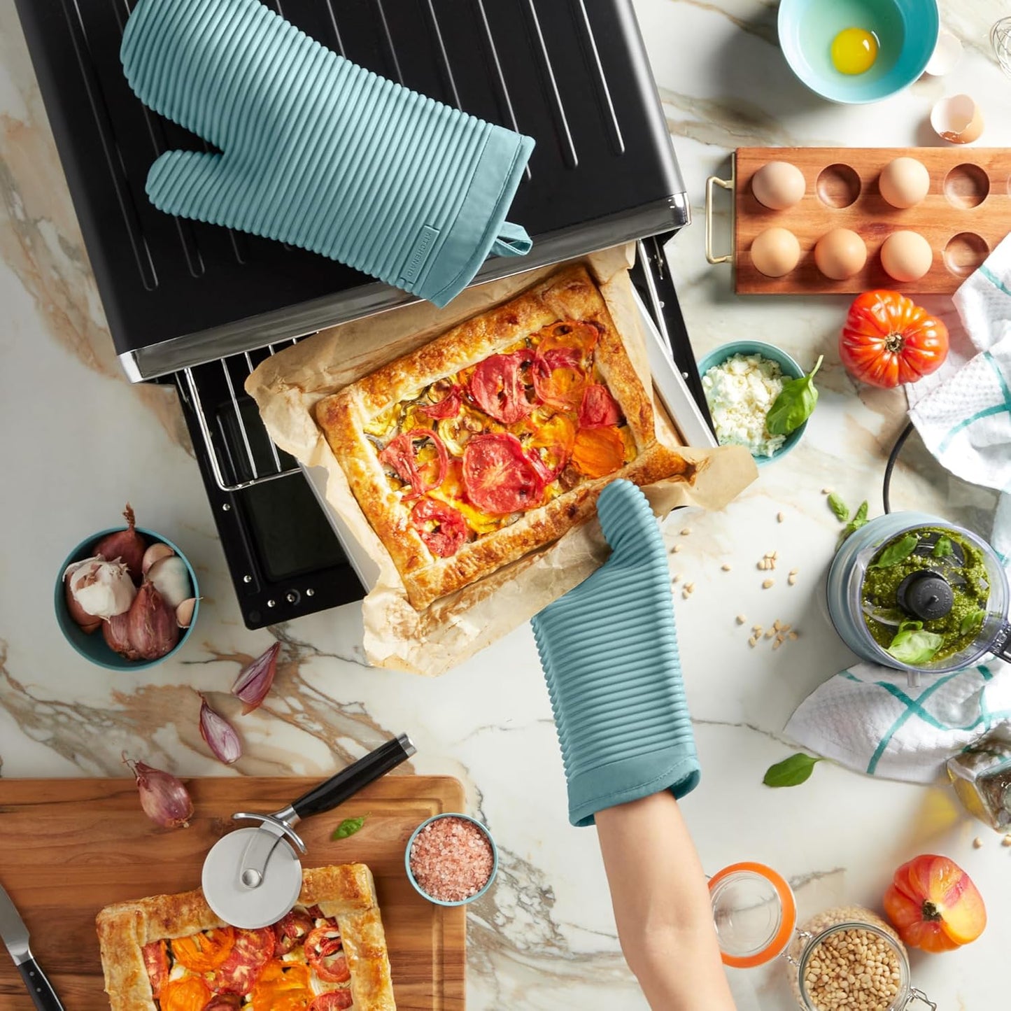 KITCHENAID Ribbed Soft Silicone Oven Mitt 2-Pack Set, 7.5"x13", Mineral Water Aqua