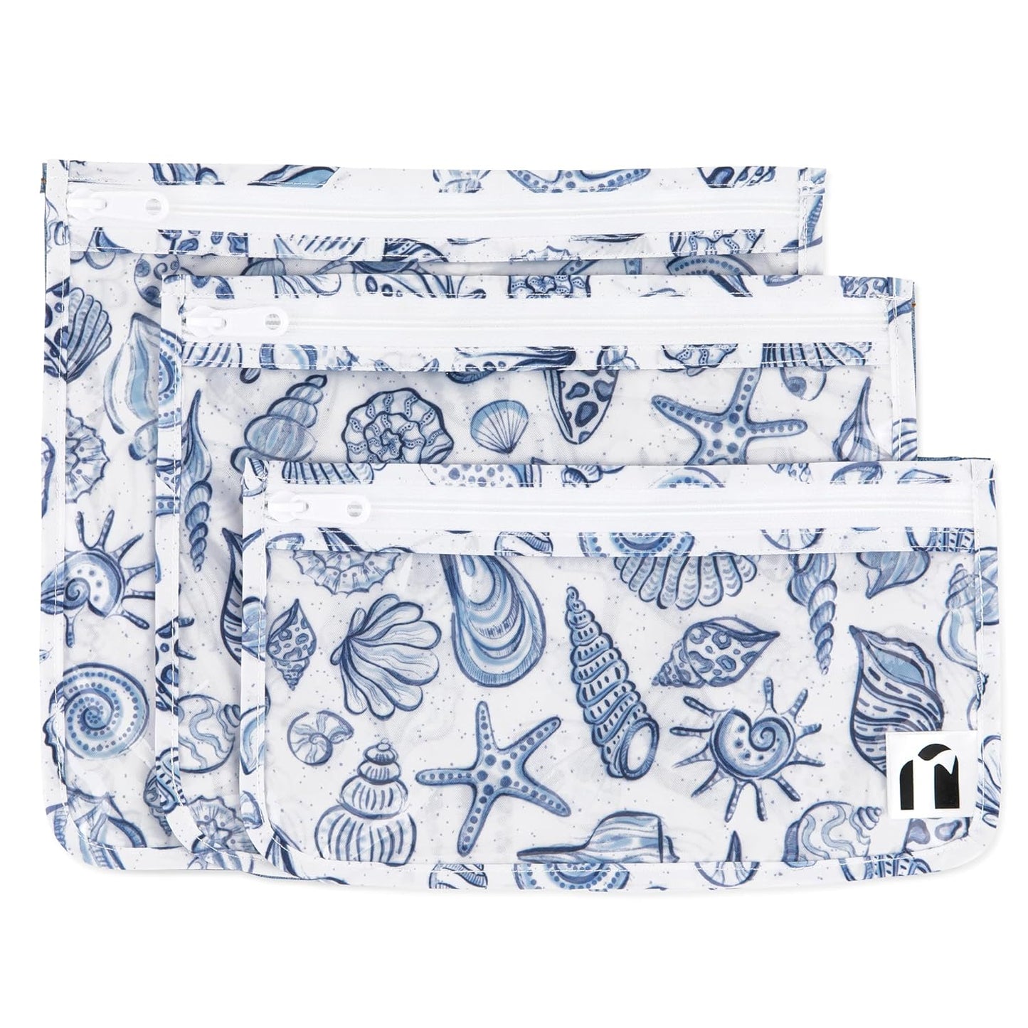 Roamio Travel Bag, Toiletry, TSA Approved Pouch, Zip Quart Size Airline Compliant, Clear-Sided, Baby, Diaper Bag Organization, Makeup, Accessories, Carry On Packing, Set of 3 Sizes, Blue Shells