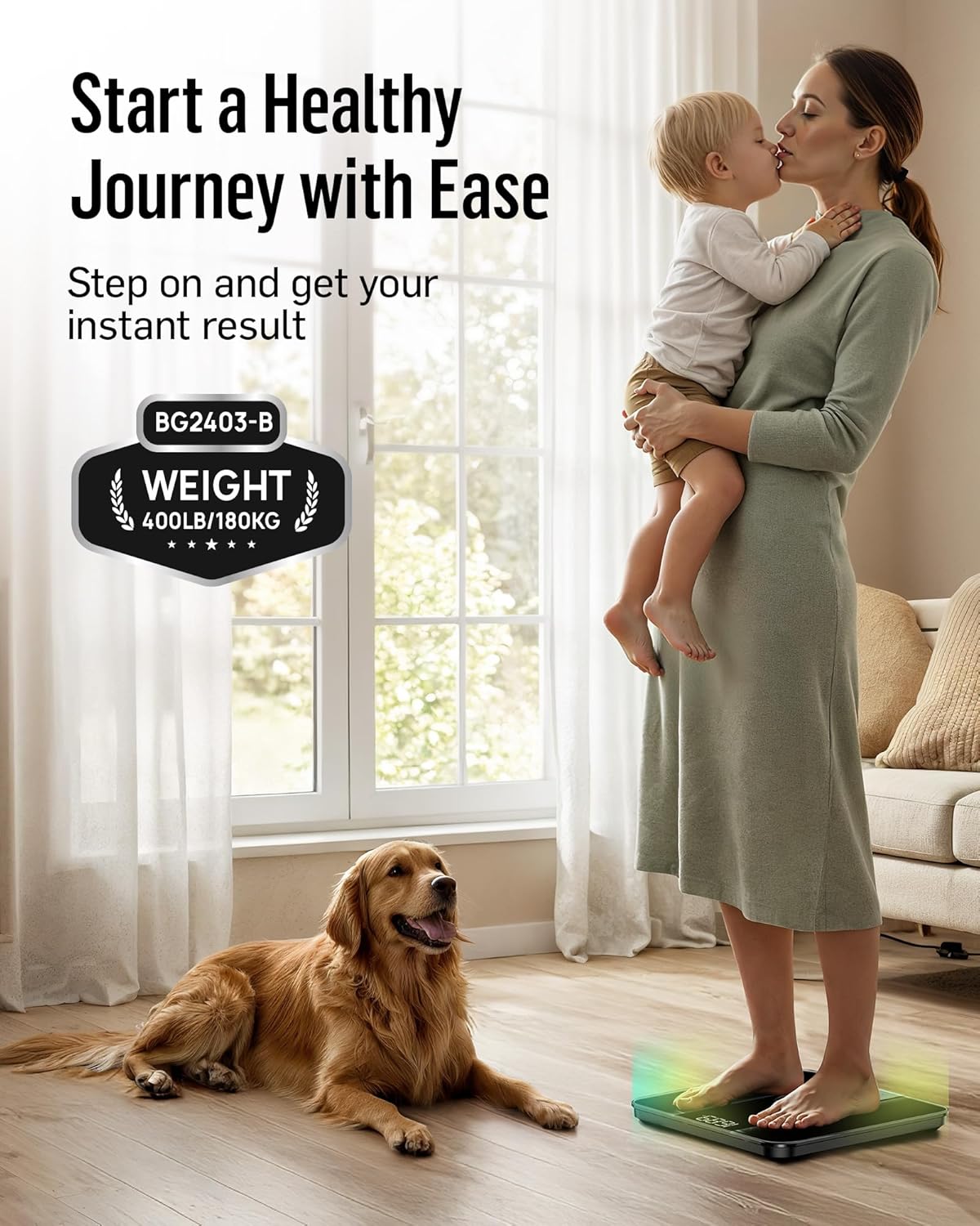 RunStar Digital Bathroom Scale for Body Weight with High Precision, Clear LED Backlight Display, Accurate Scale with 6mm Tempered Glass, 400lb, Silver