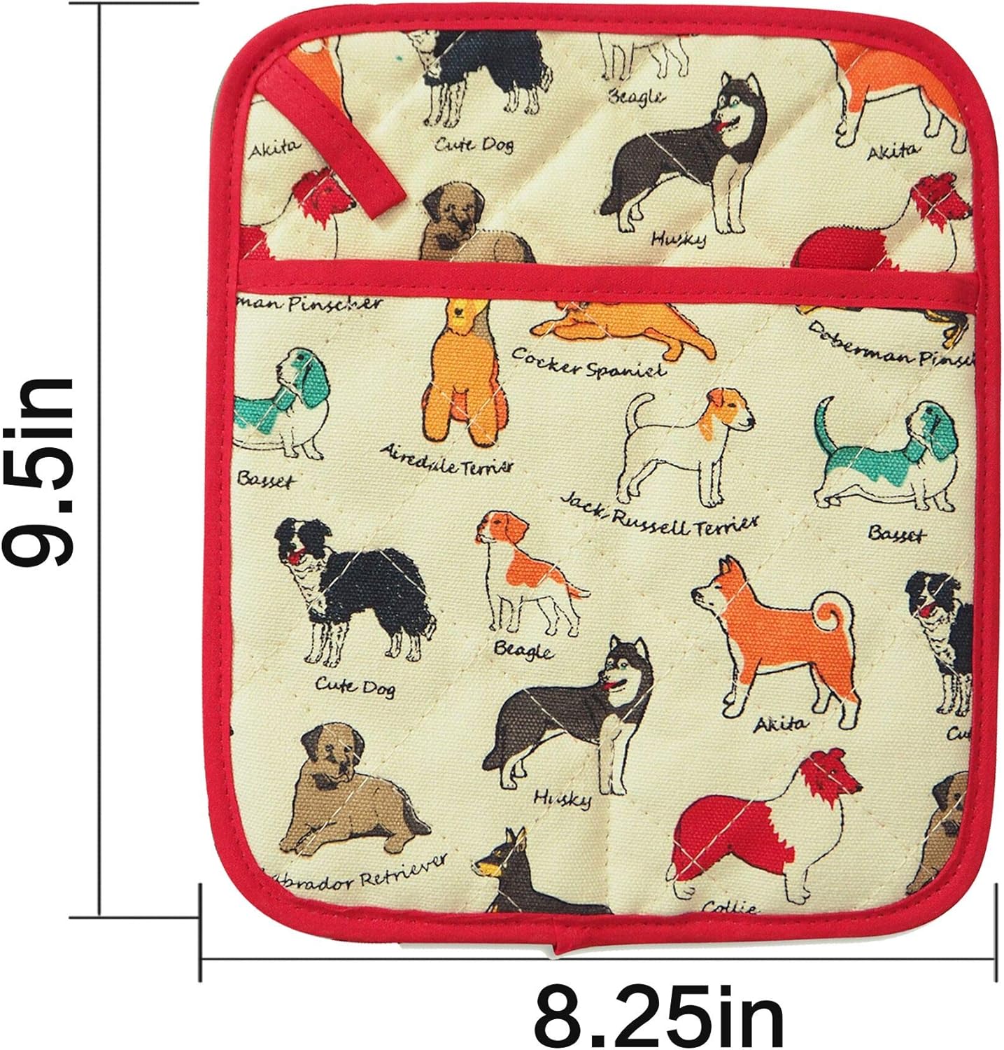 Pot Holders Set of 2 Heat Resistant 480℉ Kitchen 100% Cotton Comfortable Lining Printing Dog Flower Women Men Home Cooking Baking Microwave BBQ Gift(Dog)